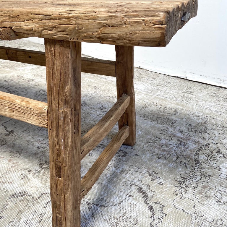 Antique Elm Wood Bench Coffee Table with Original Details at 1stDibs