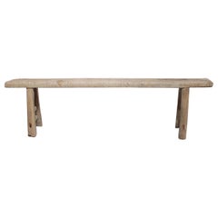 Antique Elmwood Bench with Thick Plank Top