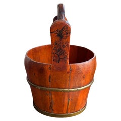 Antique Elm Wood Bucket with Intricate painted Design