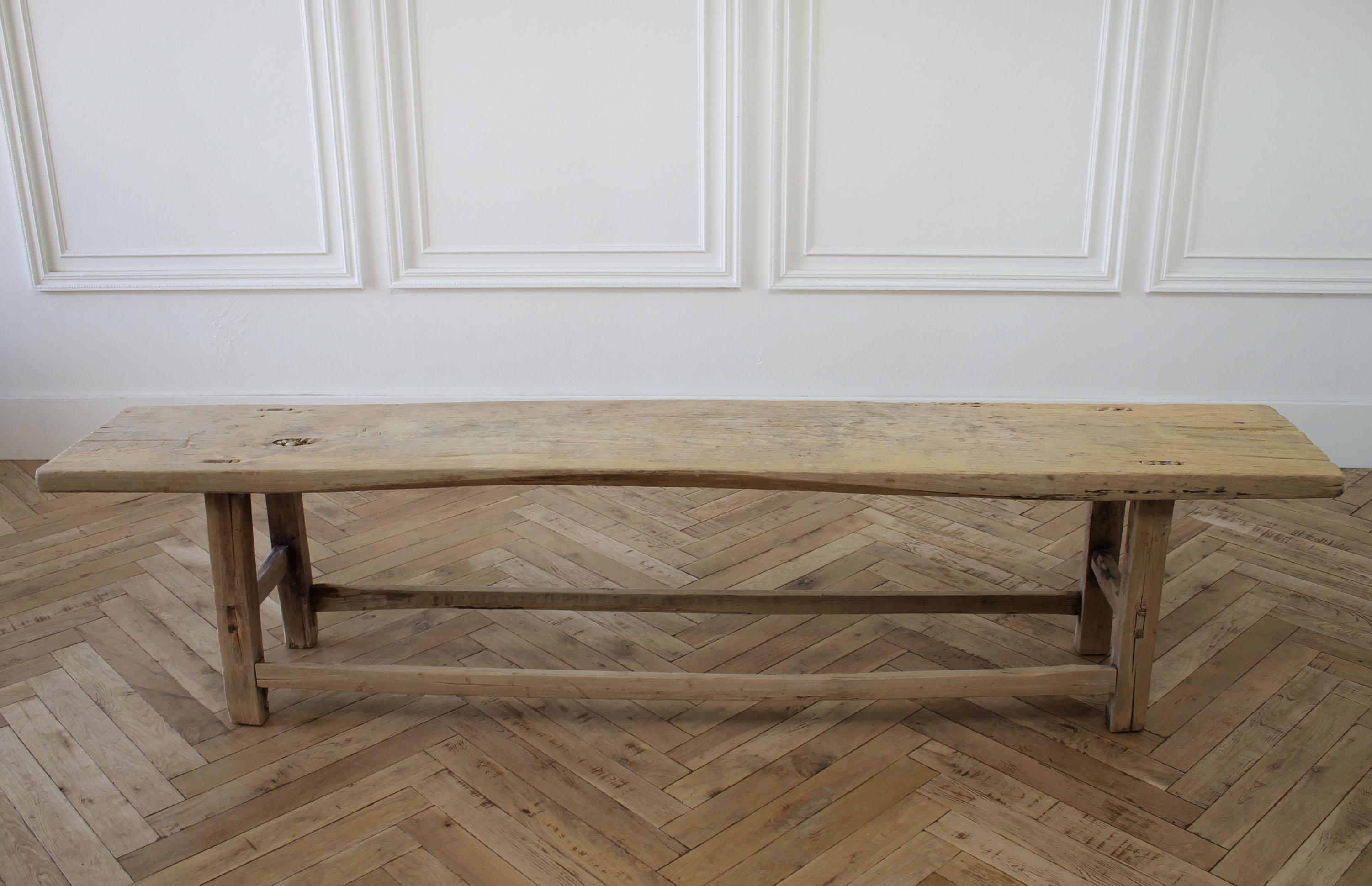 20th Century Antique Elm Wood Coffee Table Bench