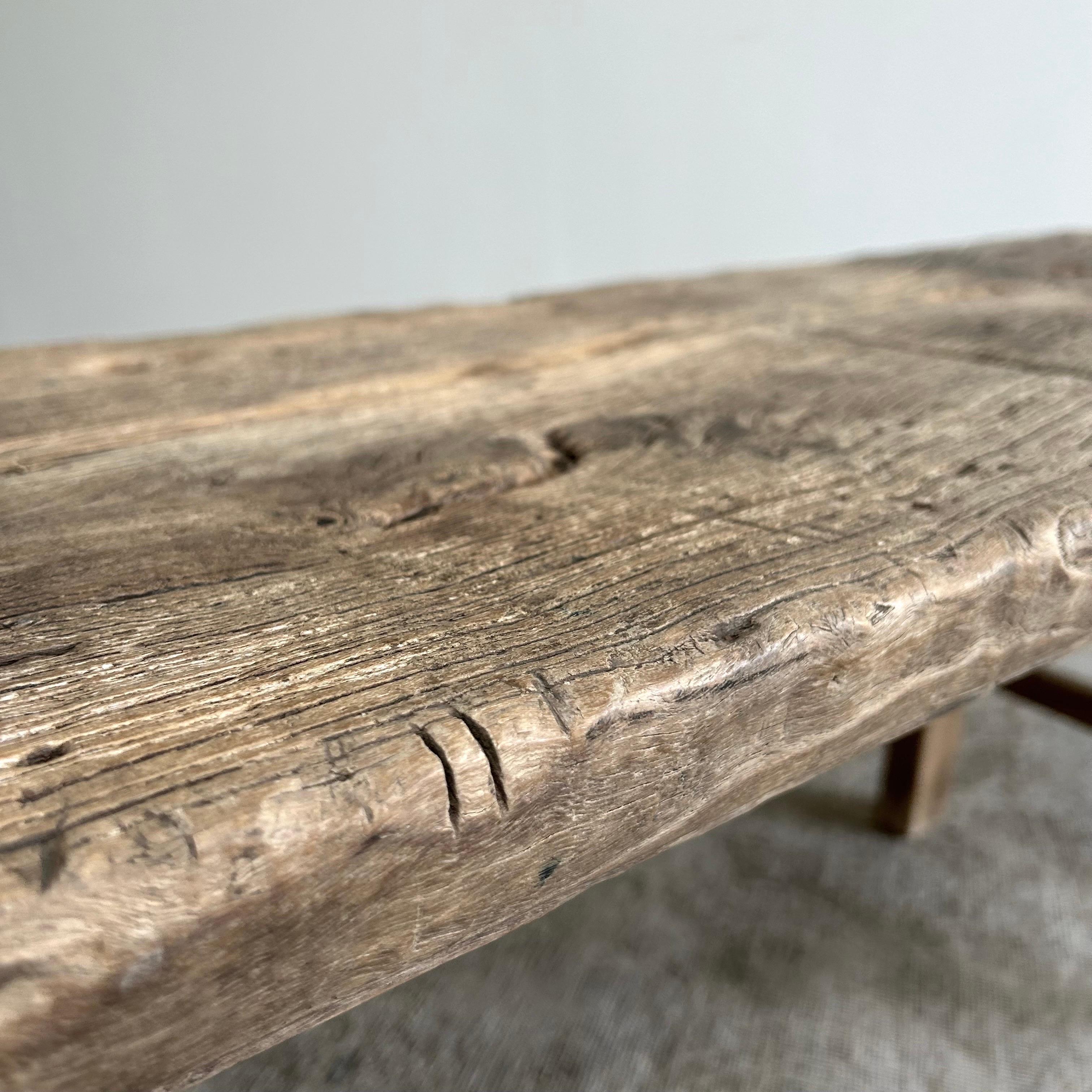 Antique Elm Wood Coffee Table or Bench For Sale 6