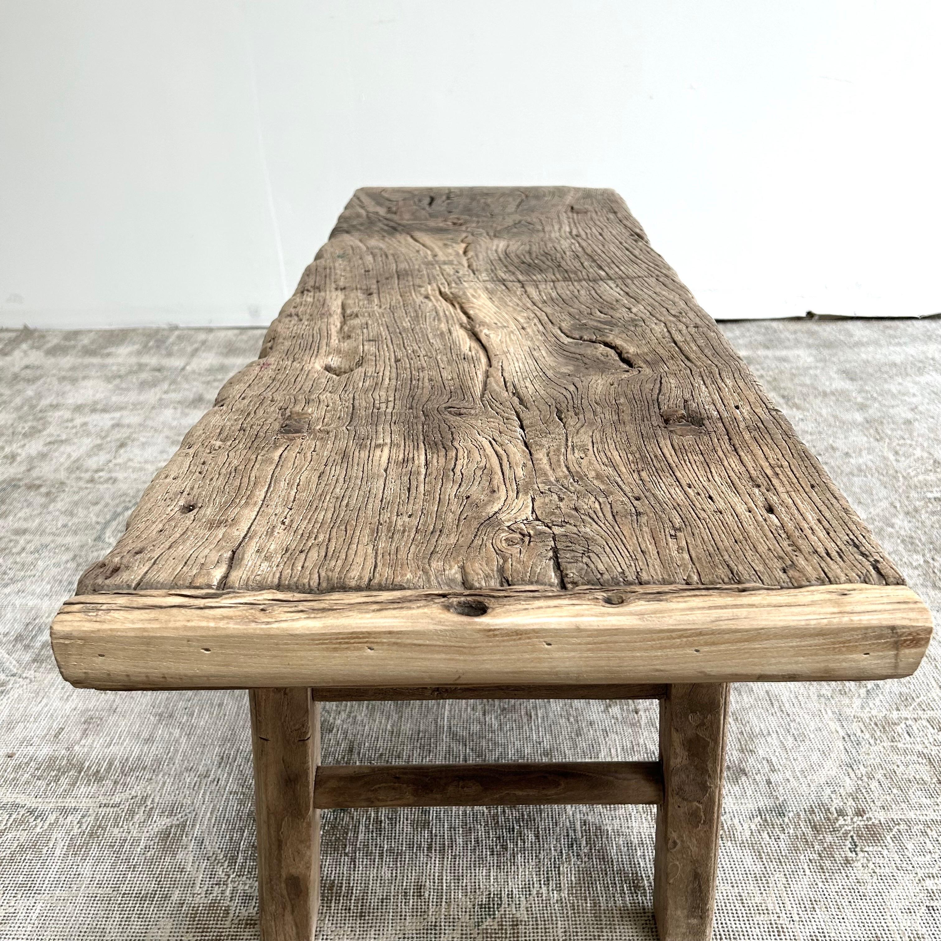 Antique Elm Wood Coffee Table or Bench For Sale 8