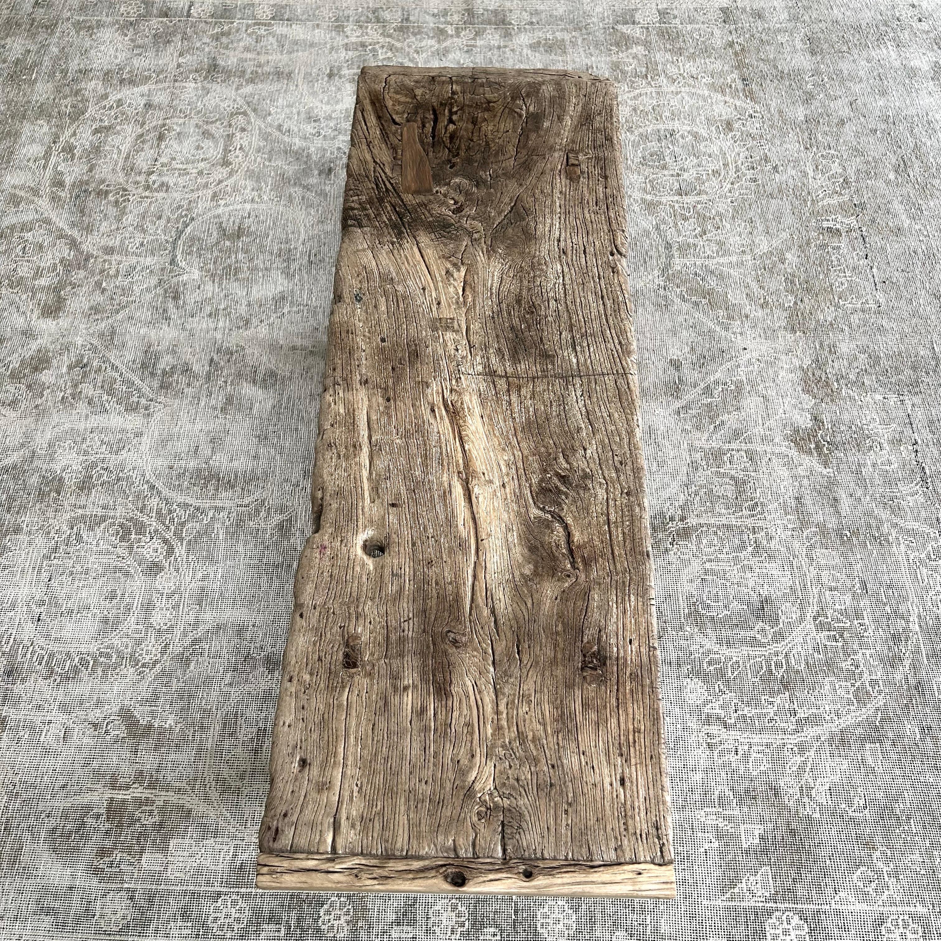 Antique Elm Wood Coffee Table or Bench For Sale 9