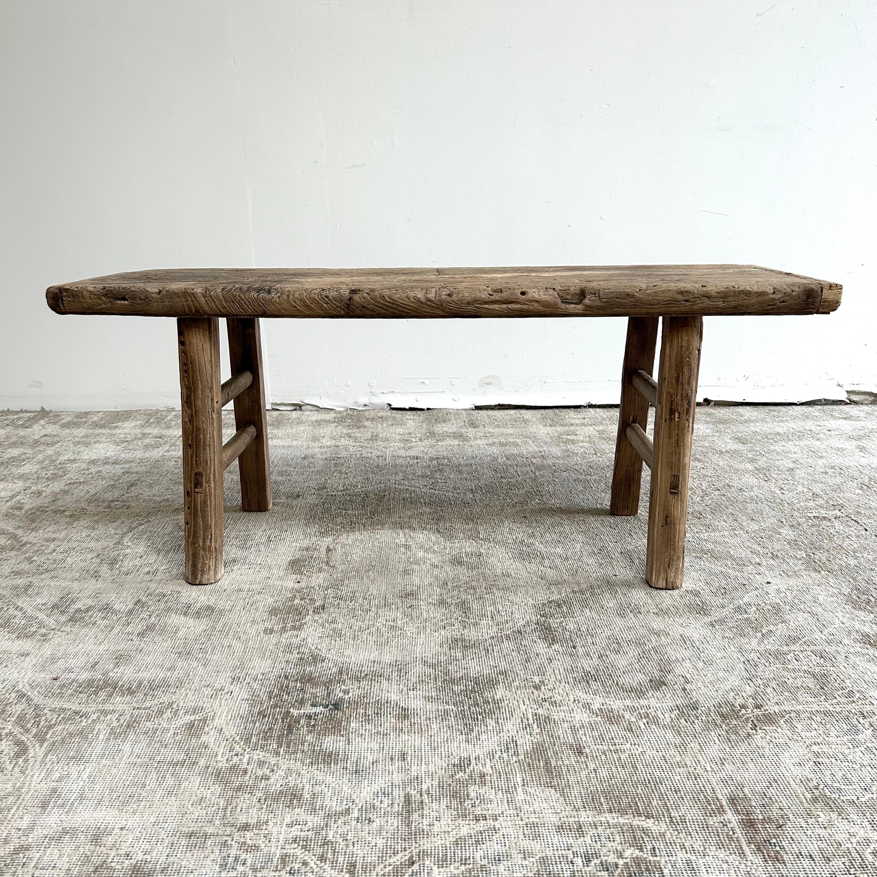 Vintage antique elm wood coffee table with beautiful antique weathered patina top. These are the real vintage antique elm wood coffee table! Beautiful antique patina, with weathering and age, these are solid and sturdy ready for daily use, use as a
