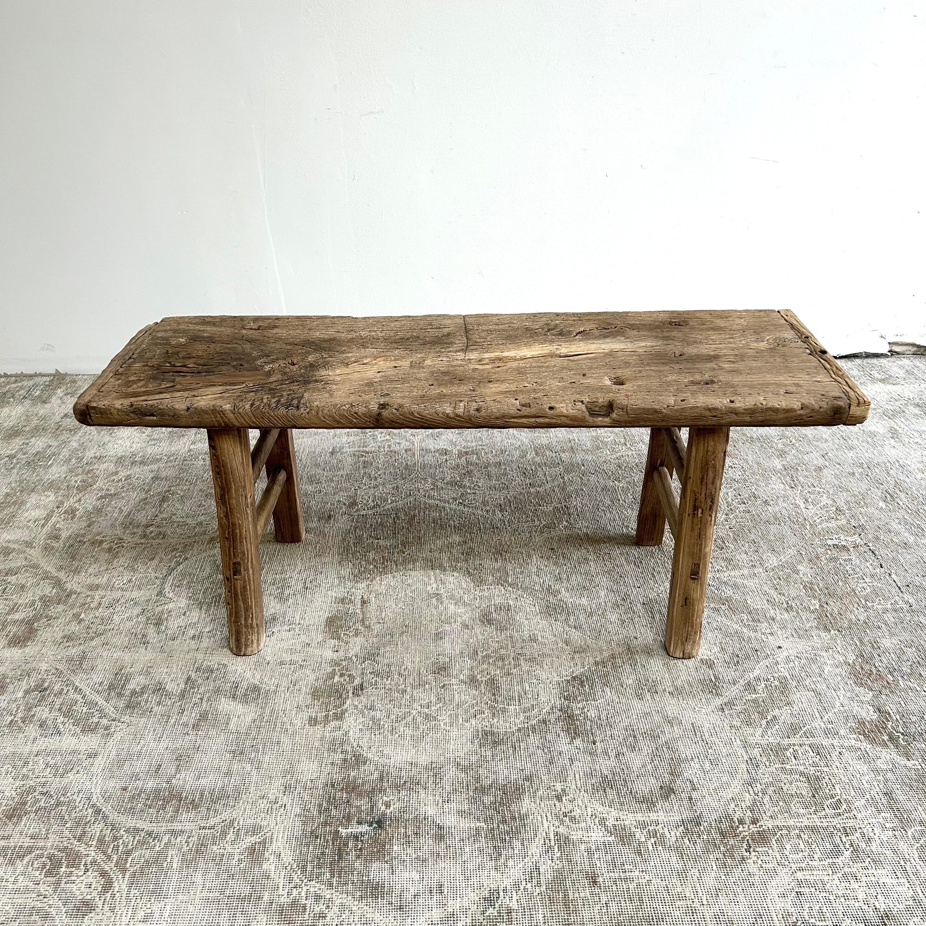 Antique Elm Wood Coffee Table or Bench In Good Condition For Sale In Brea, CA