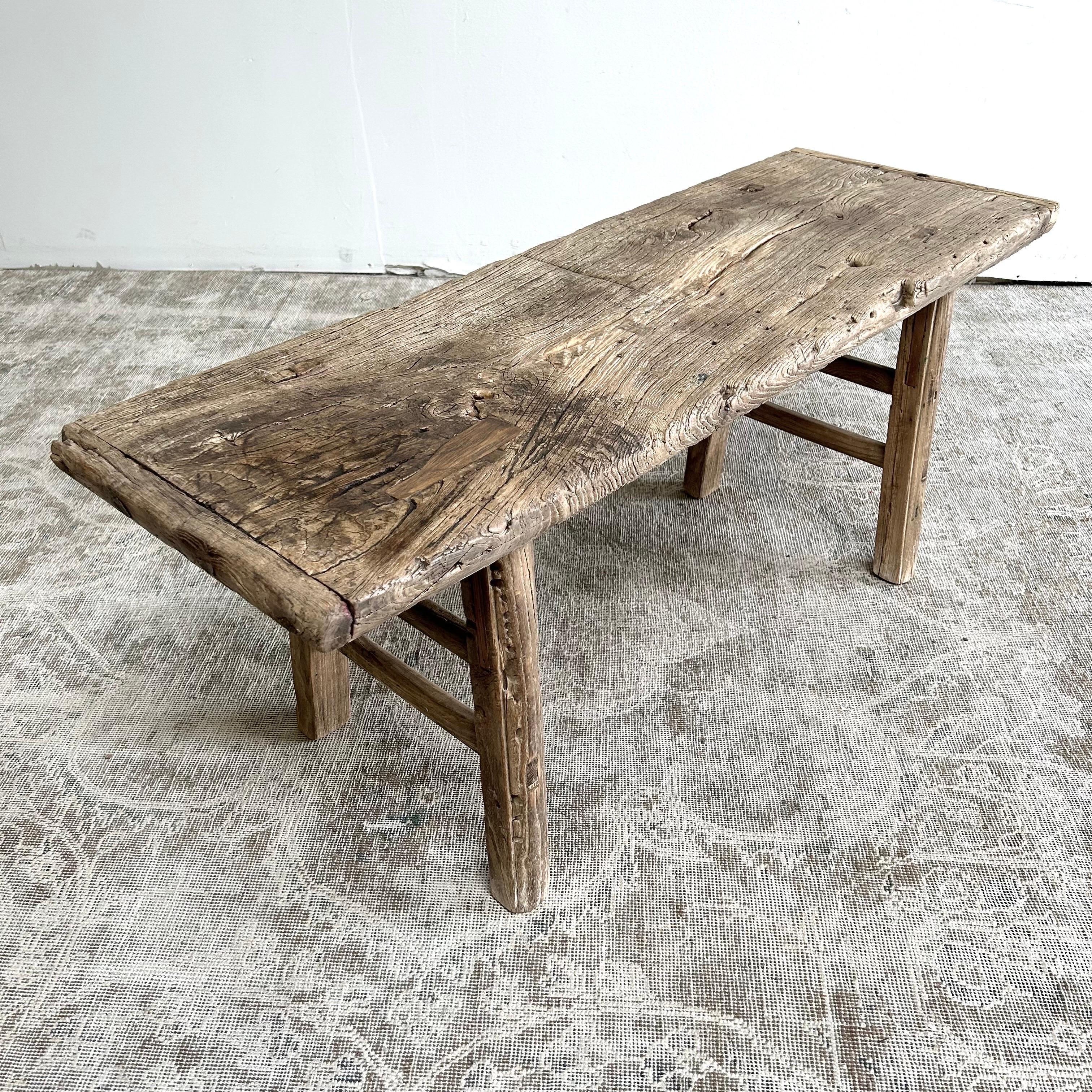 20th Century Antique Elm Wood Coffee Table or Bench For Sale