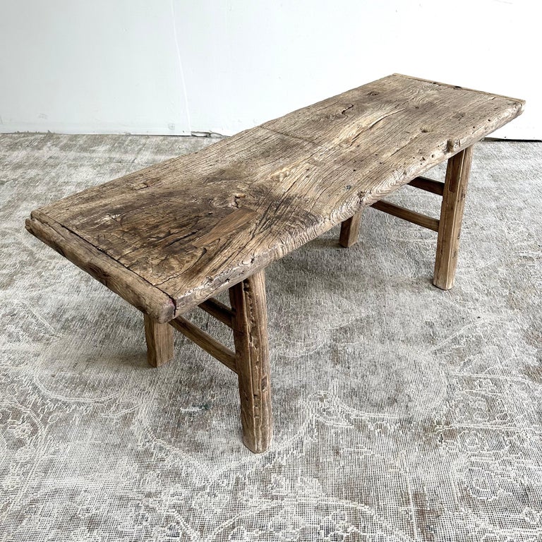 Antique Elm Wood Coffee Table or Bench For Sale at 1stDibs