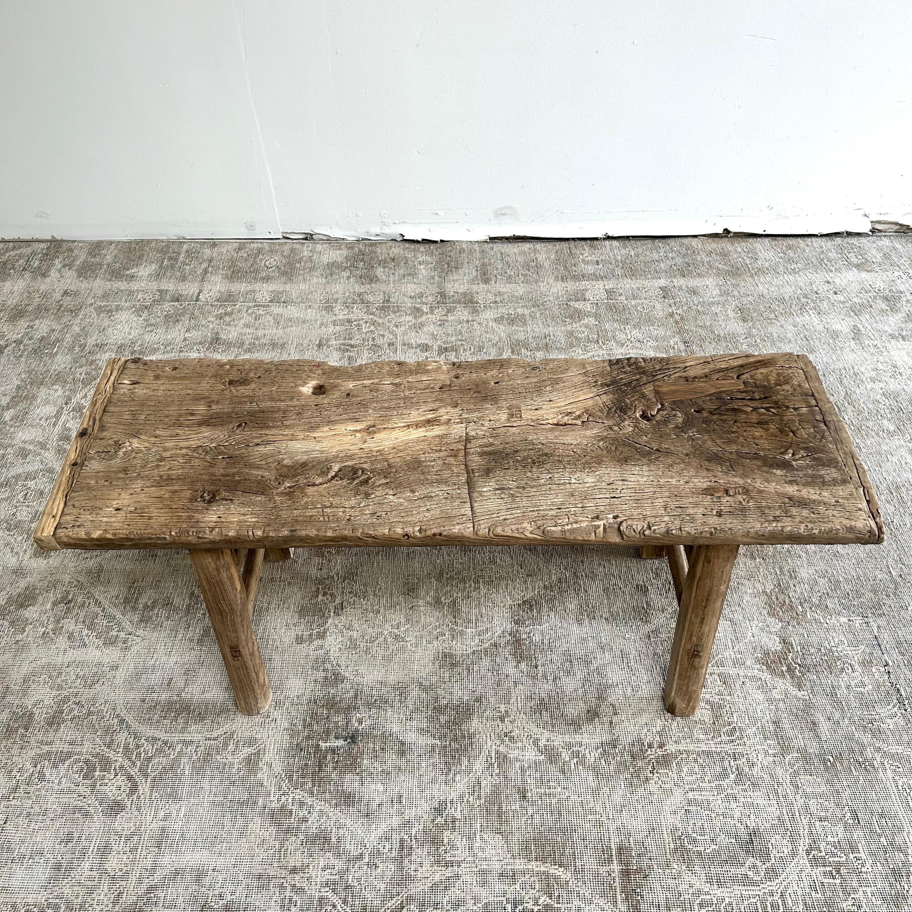 Antique Elm Wood Coffee Table or Bench 4