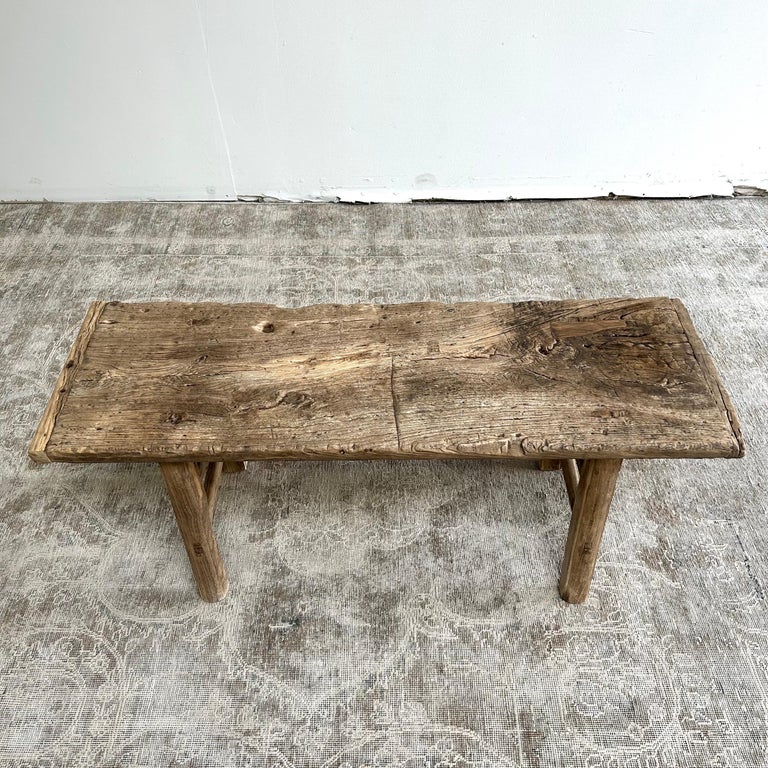 Antique Elm Wood Coffee Table or Bench For Sale at 1stDibs