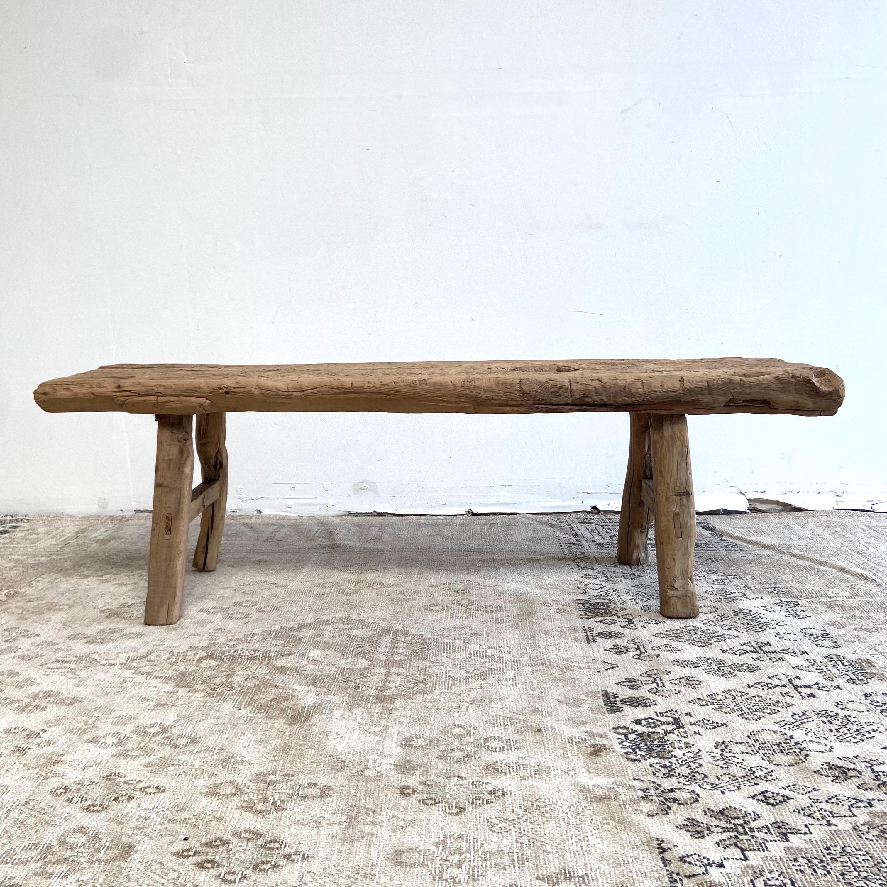 Elm coffee table 62” W x 19-1/2” D x 16” H
Vintage antique elm wood coffee table with beautiful antique weathered patina top. These are the real vintage antique elm wood coffee table! Beautiful antique patina, with weathering and age, these are