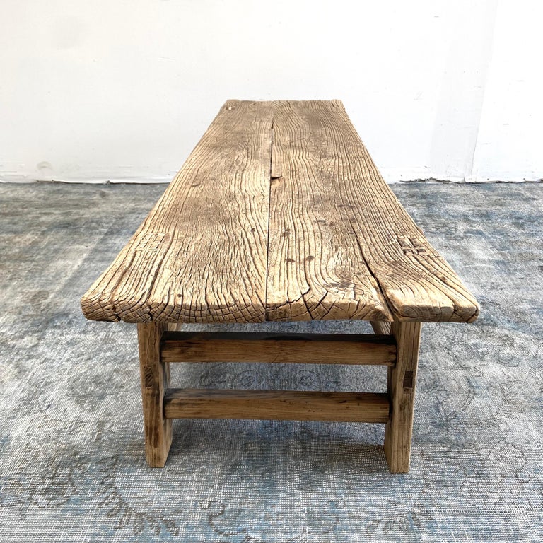 Antique Elm Wood Coffee Table Original Patina For Sale at 1stDibs