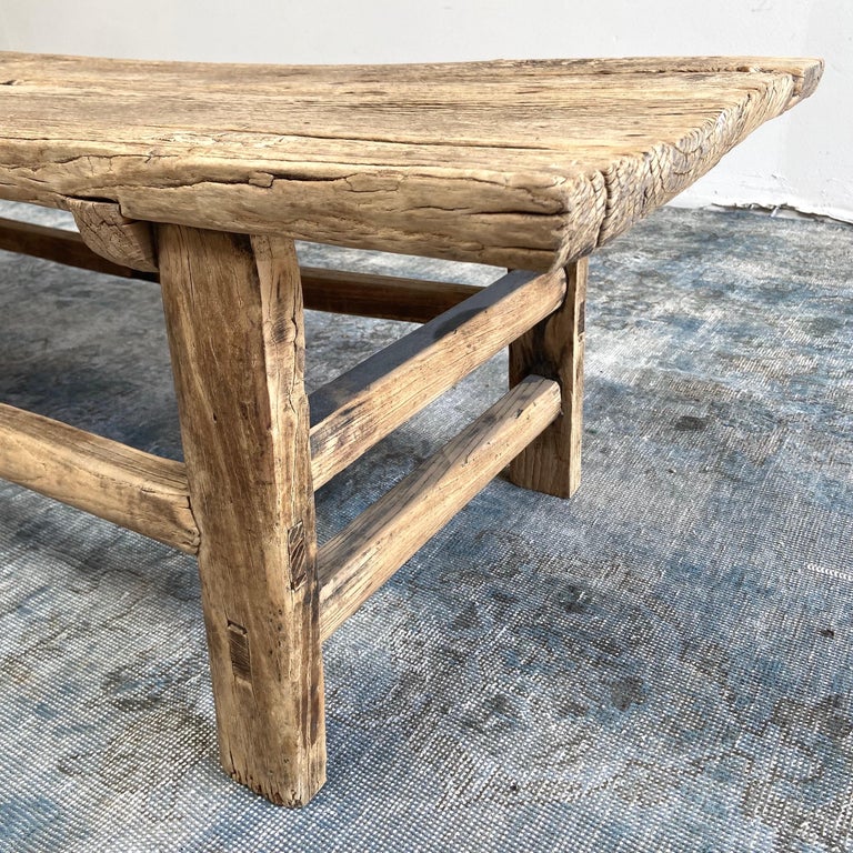 Antique Elm Wood Coffee Table Original Patina For Sale at 1stDibs