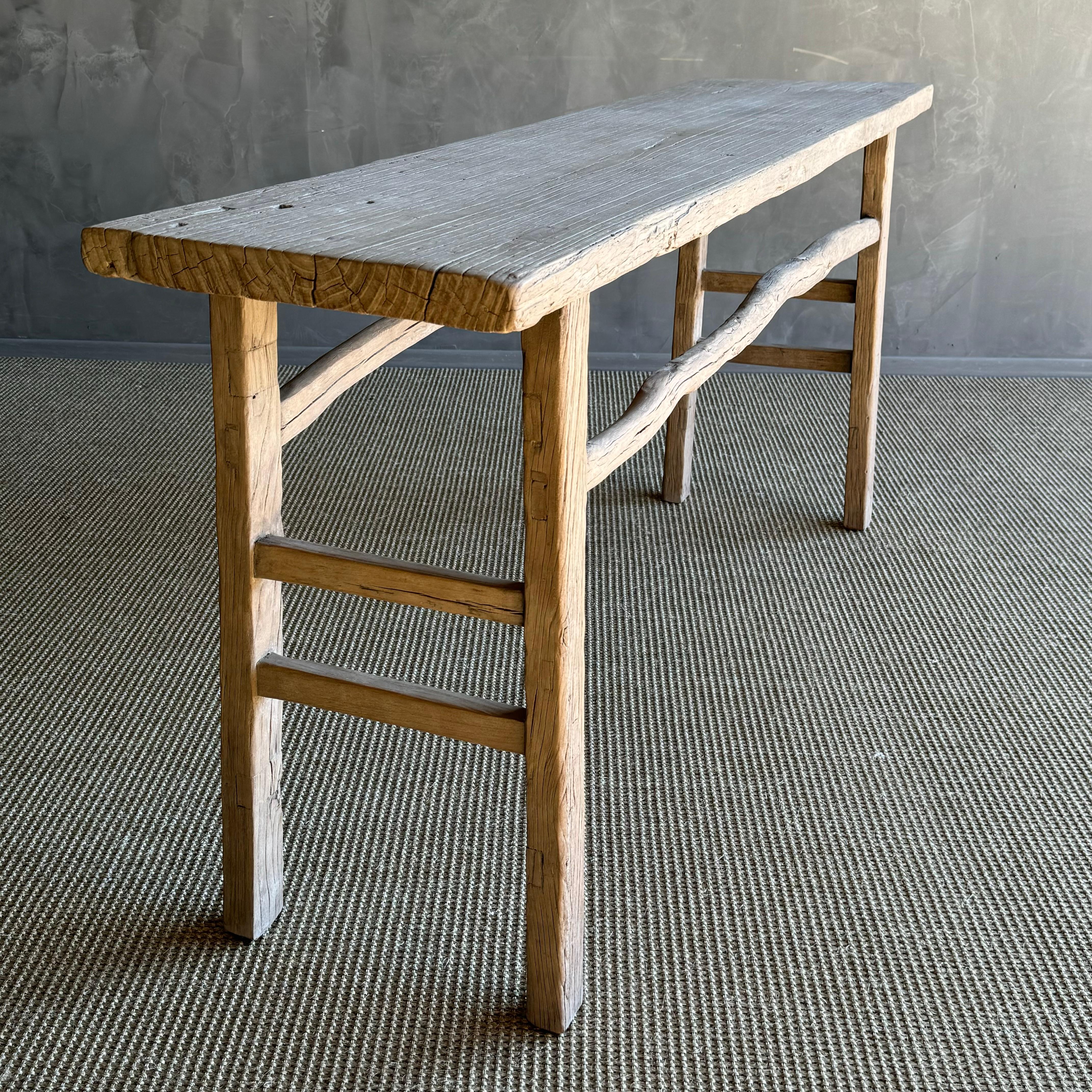 20th Century Antique Elm Wood Console Table 73