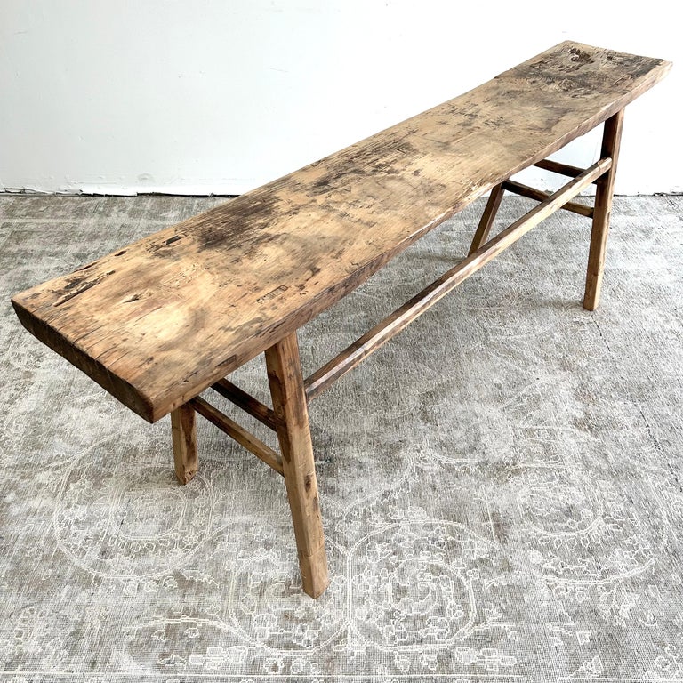 Antique Elm Wood Console Table For Sale at 1stDibs