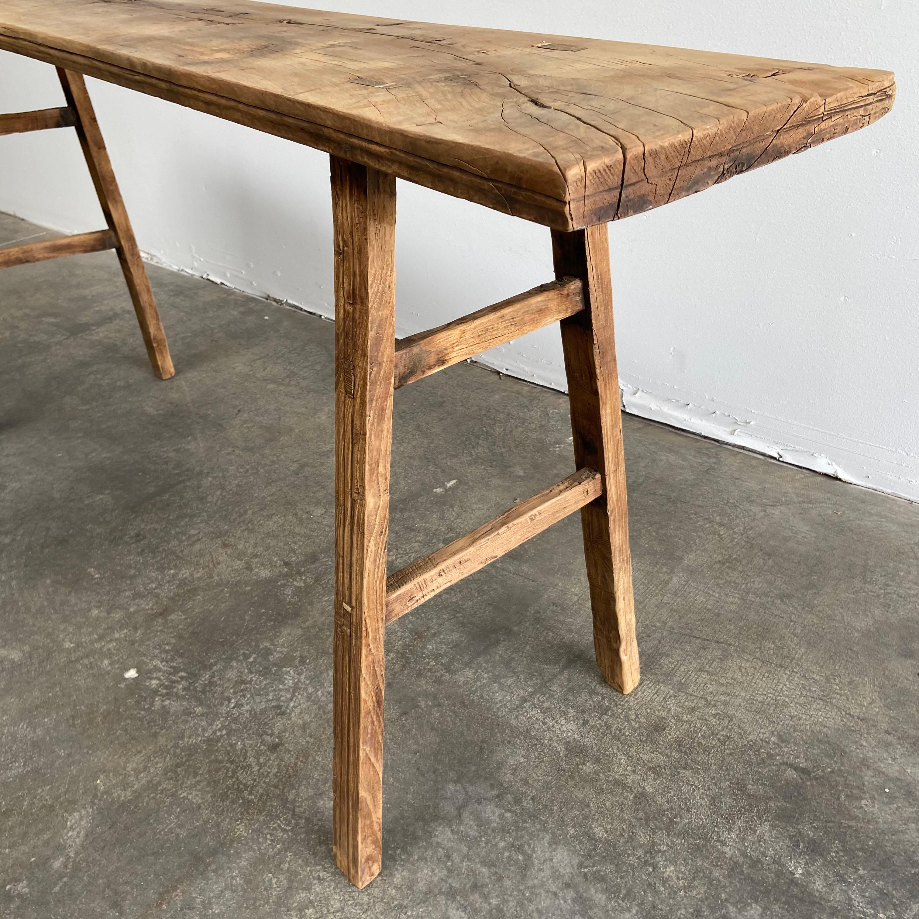 Antique Elm Wood Console Table For Sale at 1stDibs