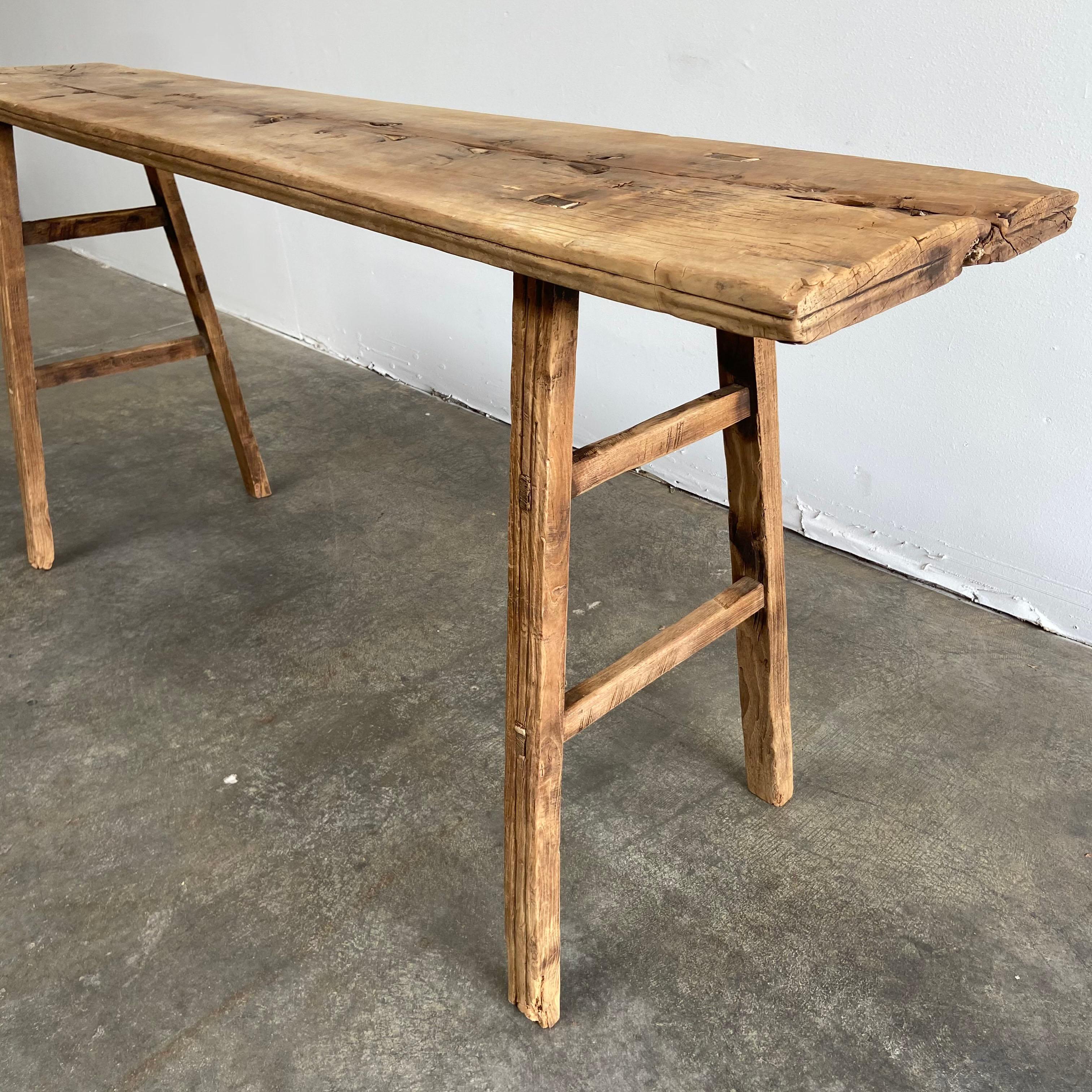 Antique Elm Wood Console Table For Sale at 1stDibs