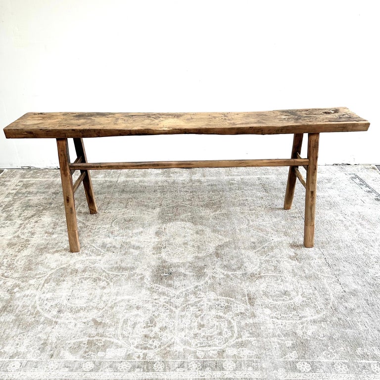 Antique Elm Wood Console Table For Sale at 1stDibs