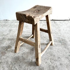 Antique Elm Wood Curved Seat Stool