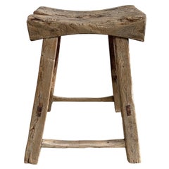 Antique Elm Wood Curved Seat Stool