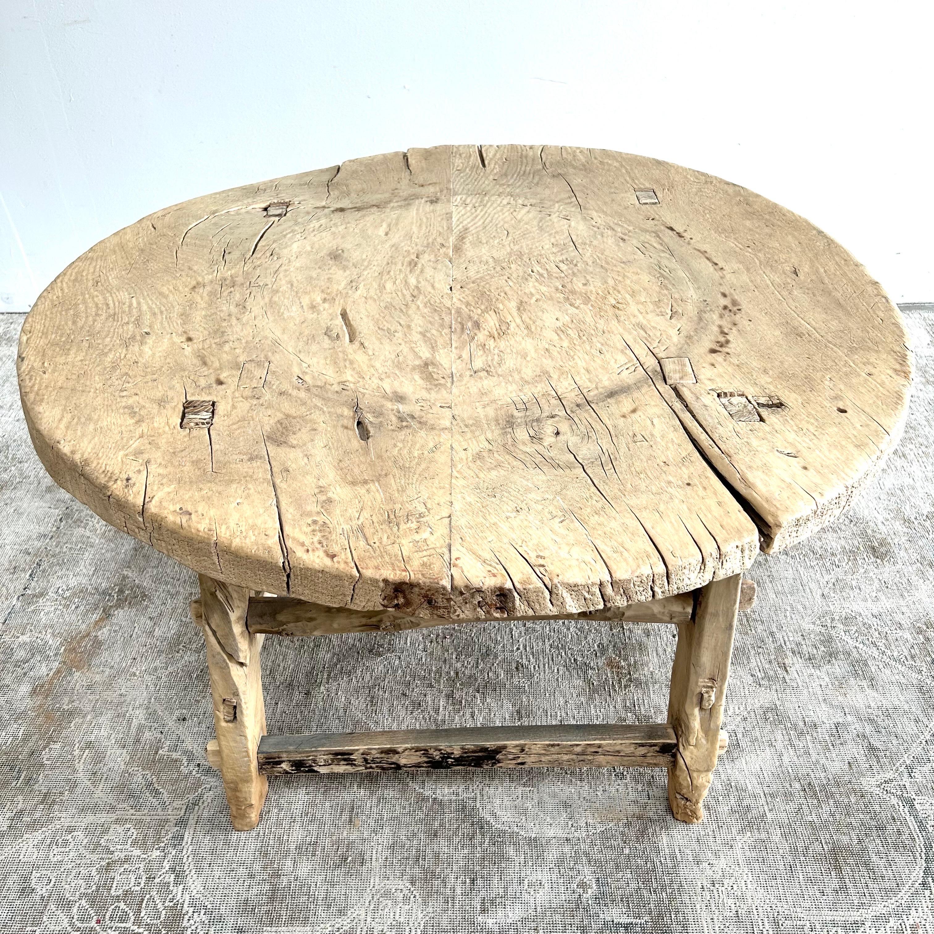 Antique Elm Wood Low Center Table or Coffee Table For Sale 5