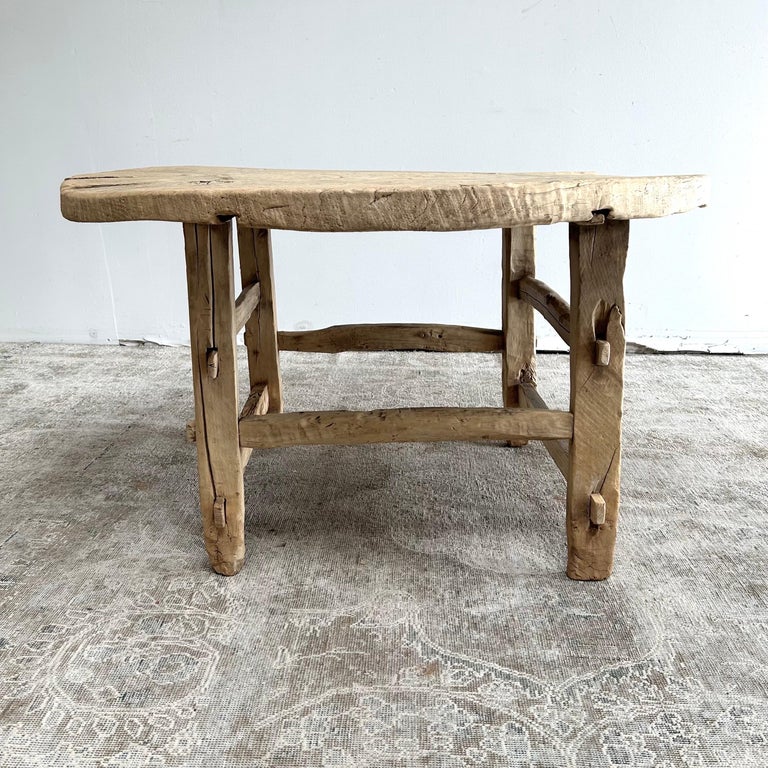 Antique Elm Wood Low Center Table or Coffee Table For Sale at 1stDibs
