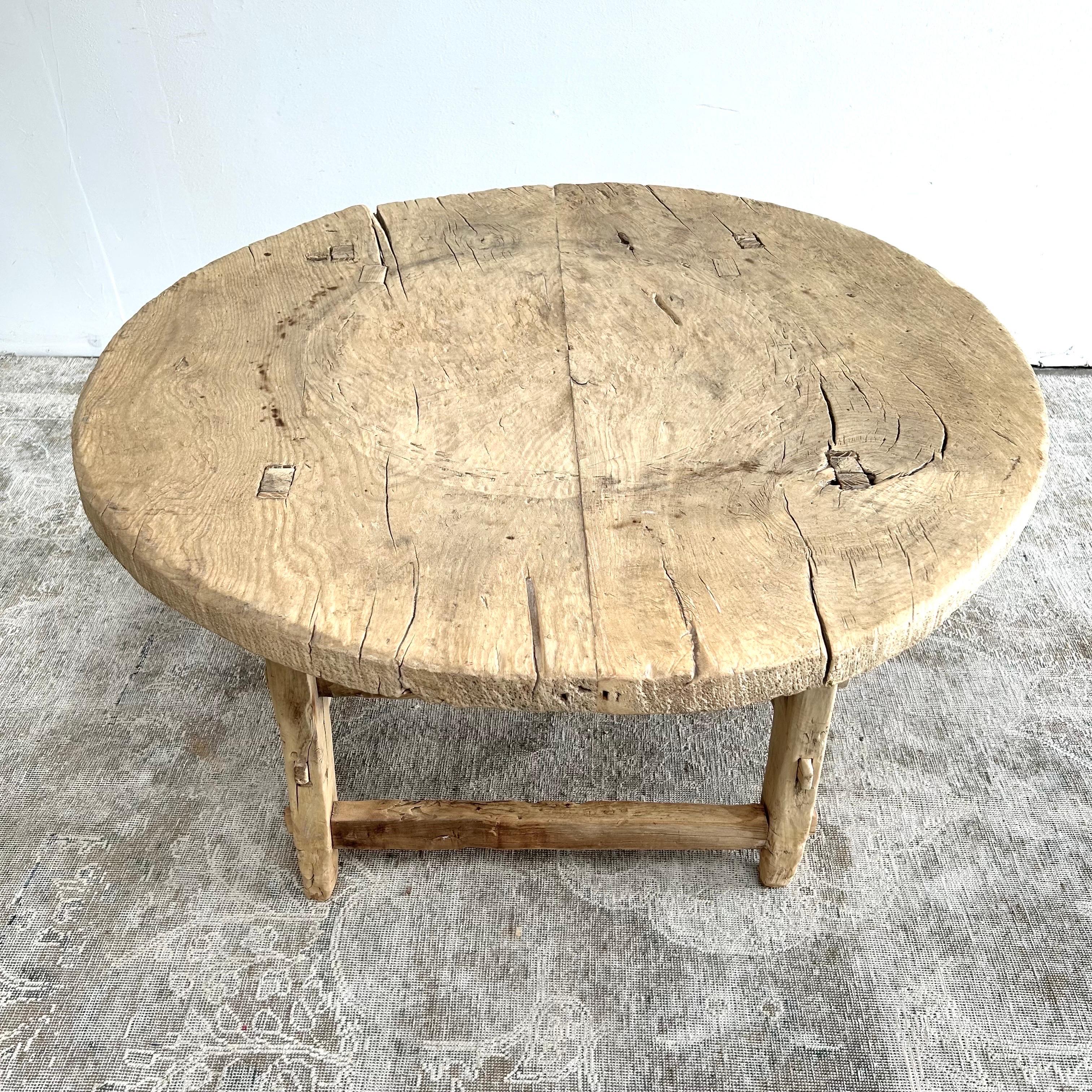 Antique Elm Wood Low Center Table or Coffee Table For Sale 1