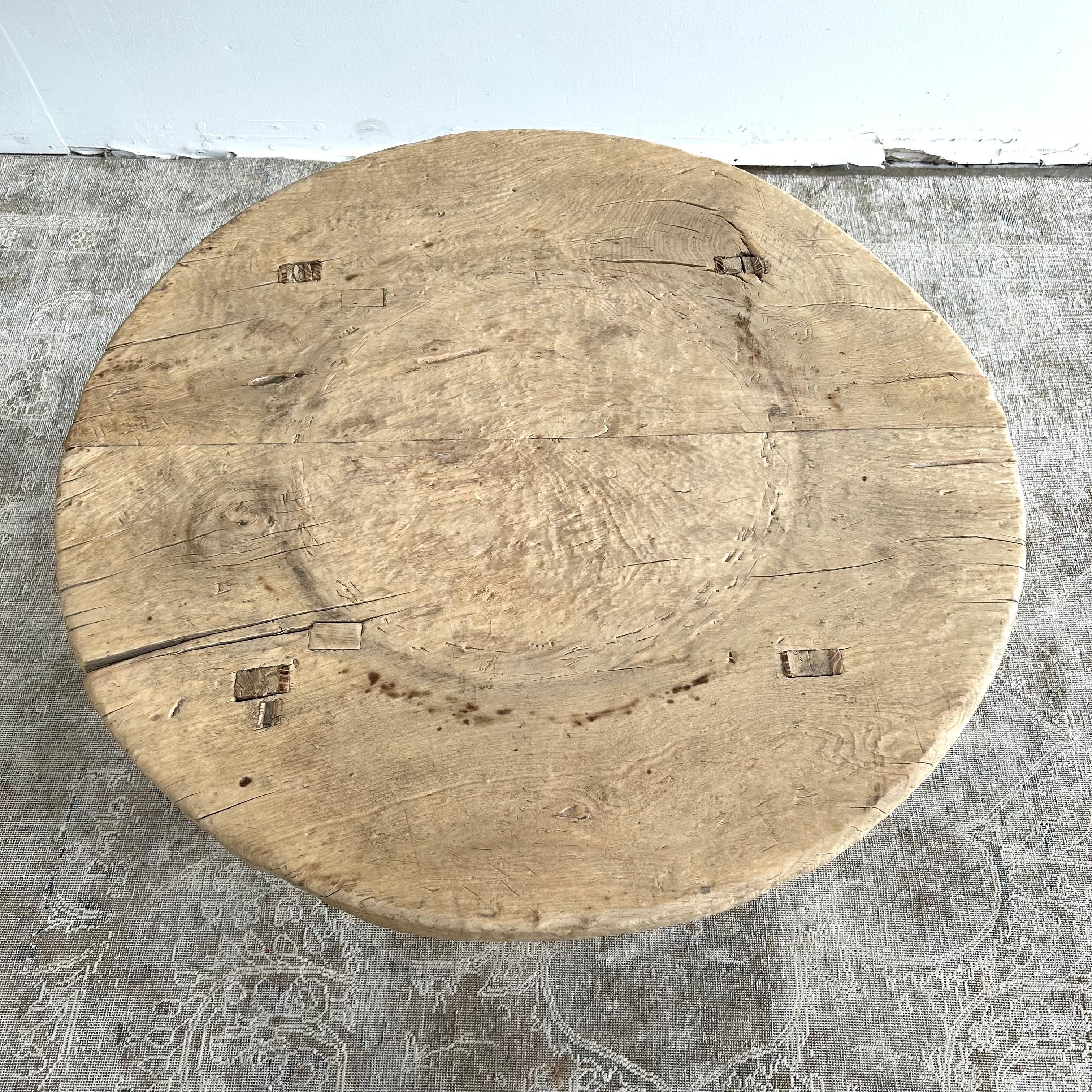 Antique Elm Wood Low Center Table or Coffee Table For Sale 3