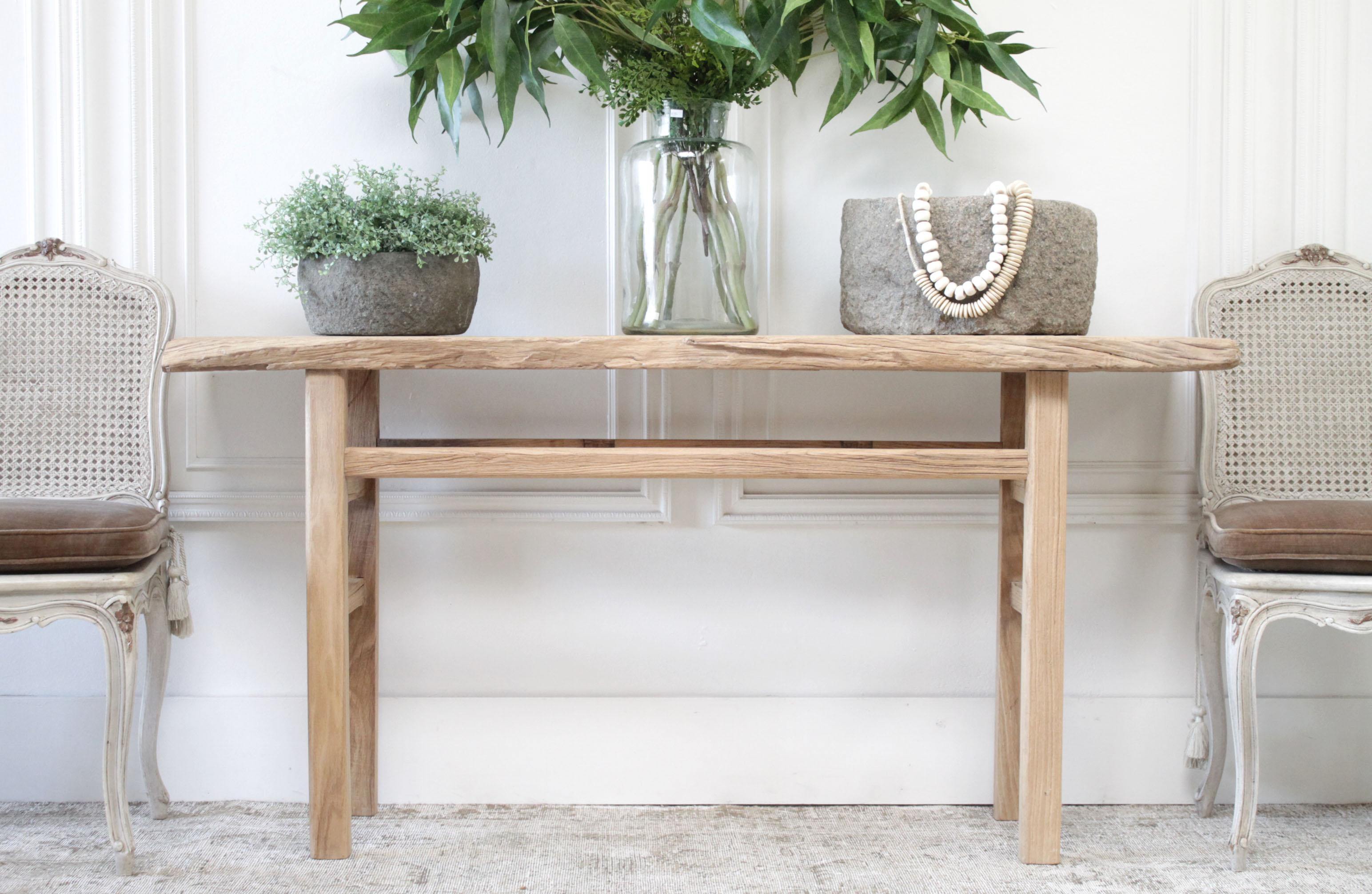 20th Century Antique Elm Wood Plank Console Table