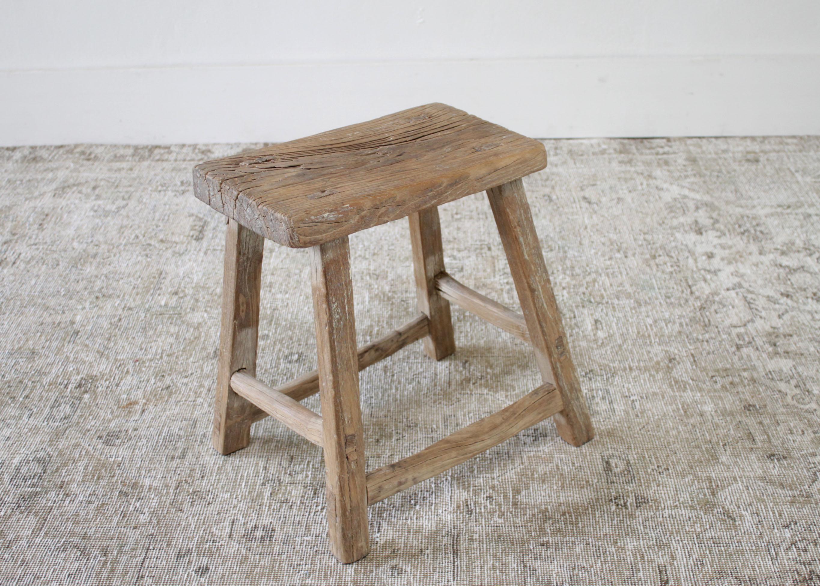 Antique Elm Wood Side Table or Stool 3