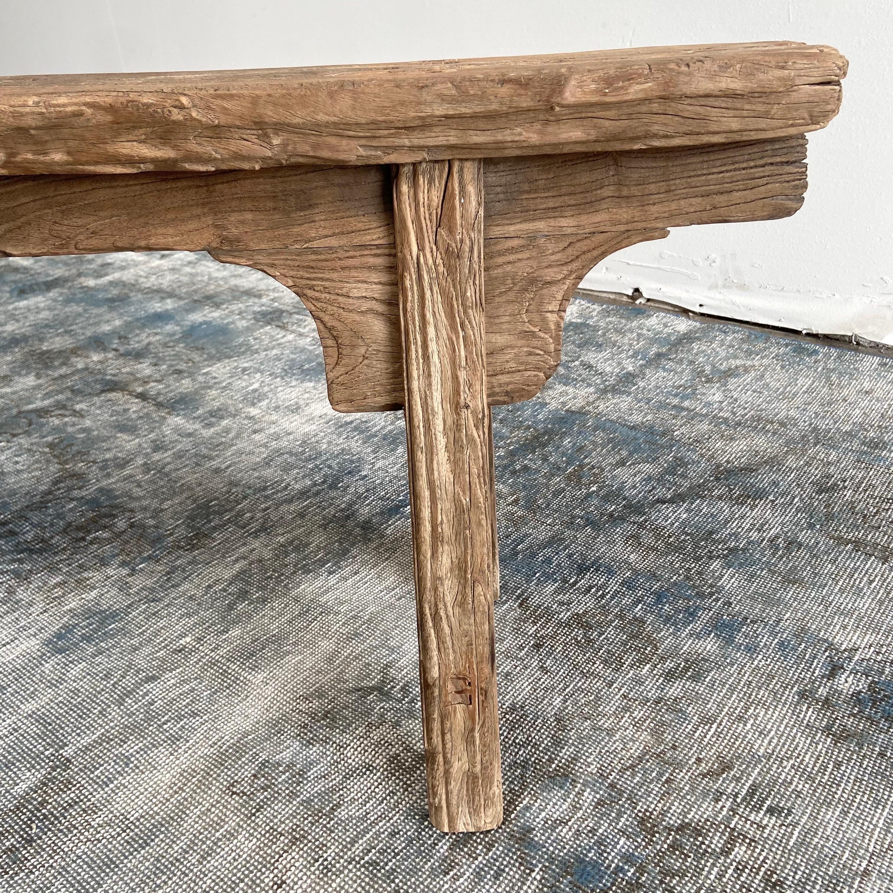 Antique Elm Wood Skinny Bench with Apron 3