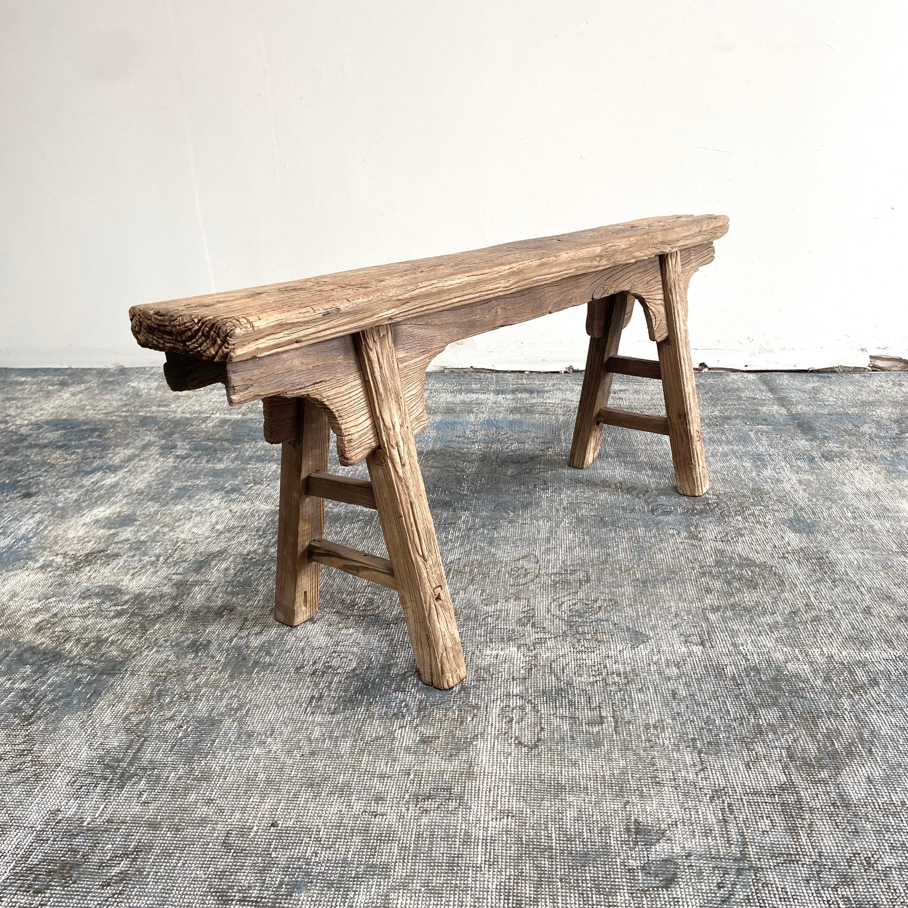 Vintage antique elm wood bench. These are the real vintage antique elm wood benches! Beautiful antique patina, with weathering and age, these are solid and sturdy ready for daily use, use as as a table behind a sofa, stool, coffee table, they are