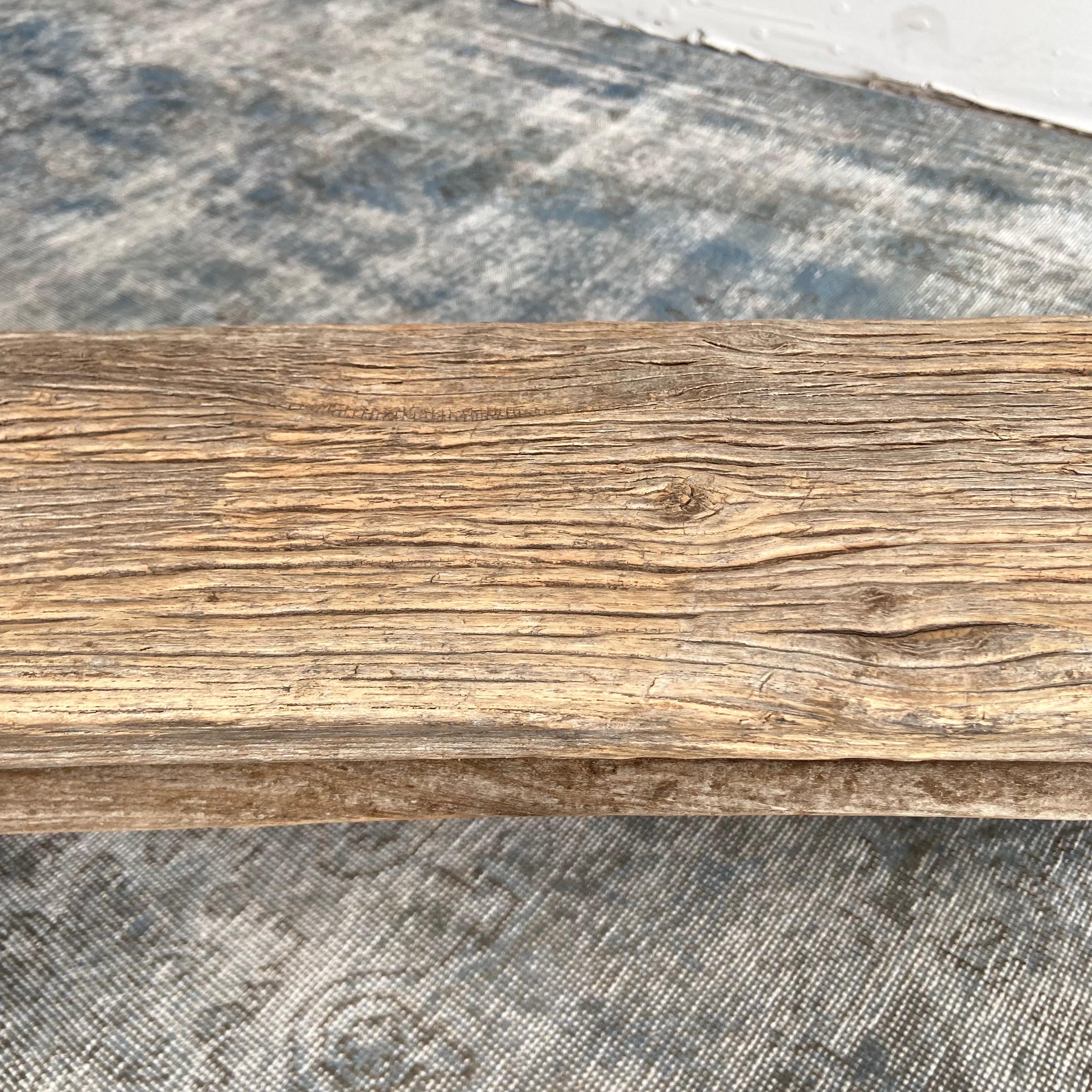 Antique Elm Wood Skinny Bench with Apron 4