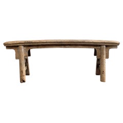 Antique Elm Wood Skinny Bench with Apron