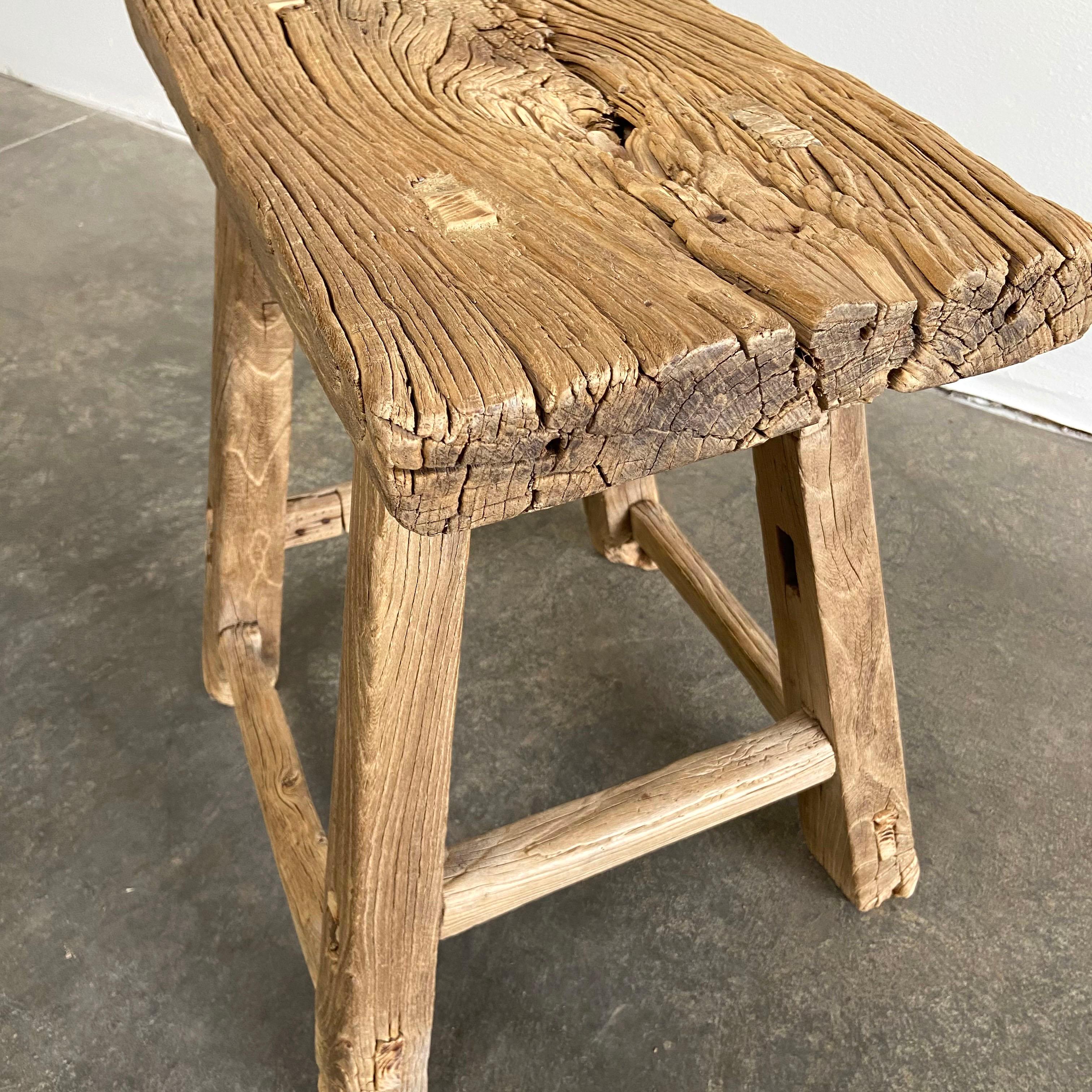Antique Elm Wood Stool In Good Condition In Brea, CA