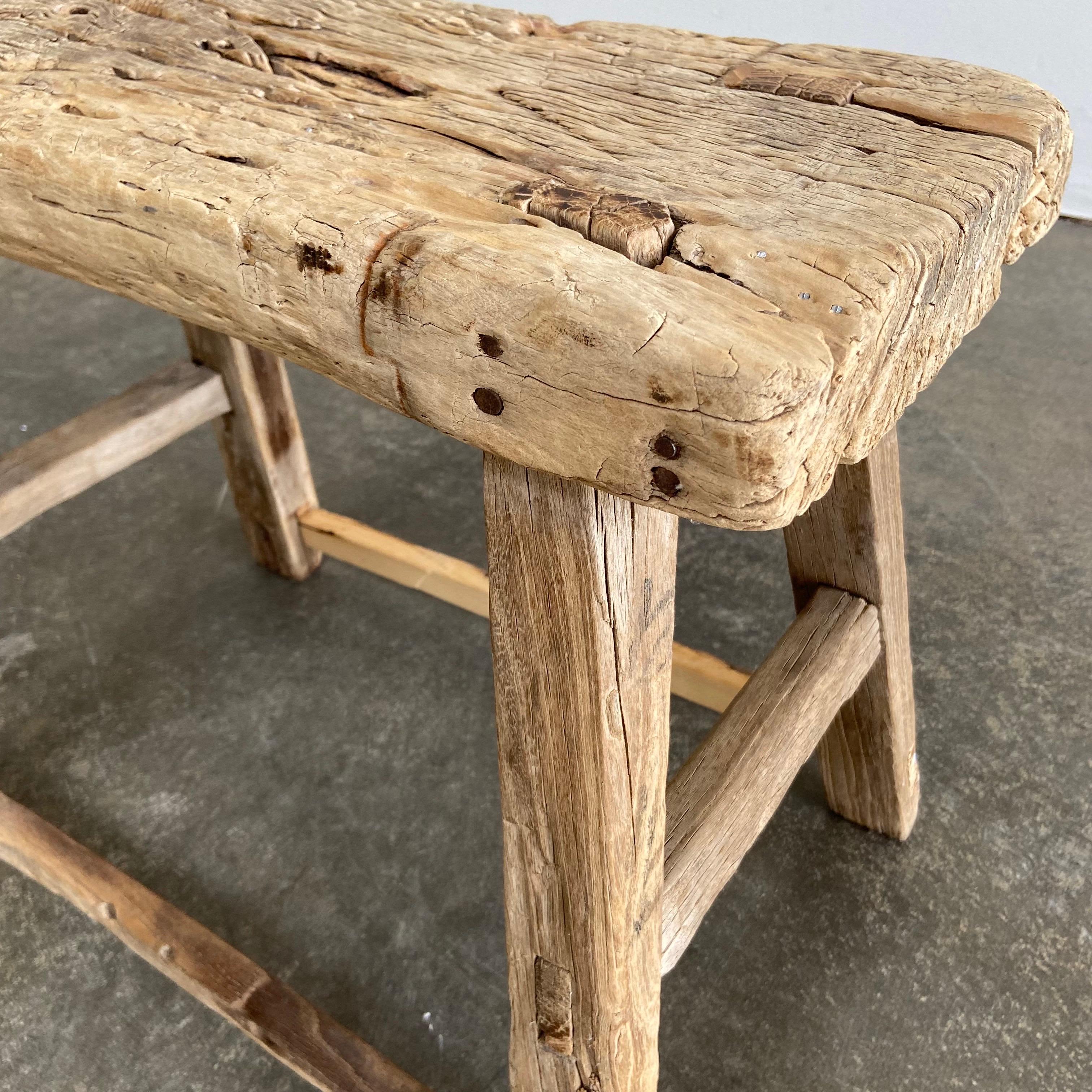 19th Century Antique Elm Wood Stool