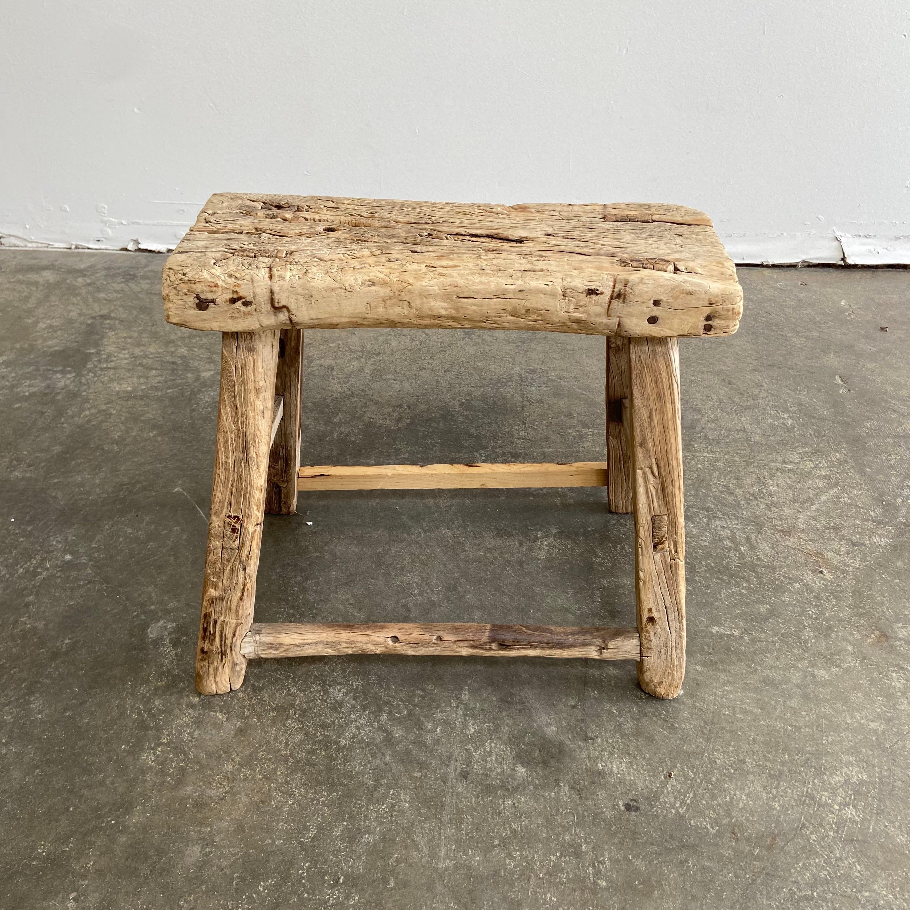 Antique Elm Wood Stool 2