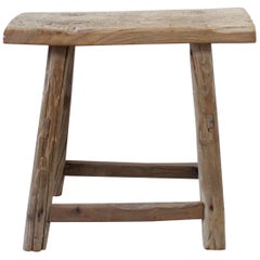 Vintage Elm Wood Stool or Side Table with Natural Finish