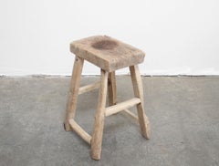 Antique Elm Wood Stool with Patina Natural Plank