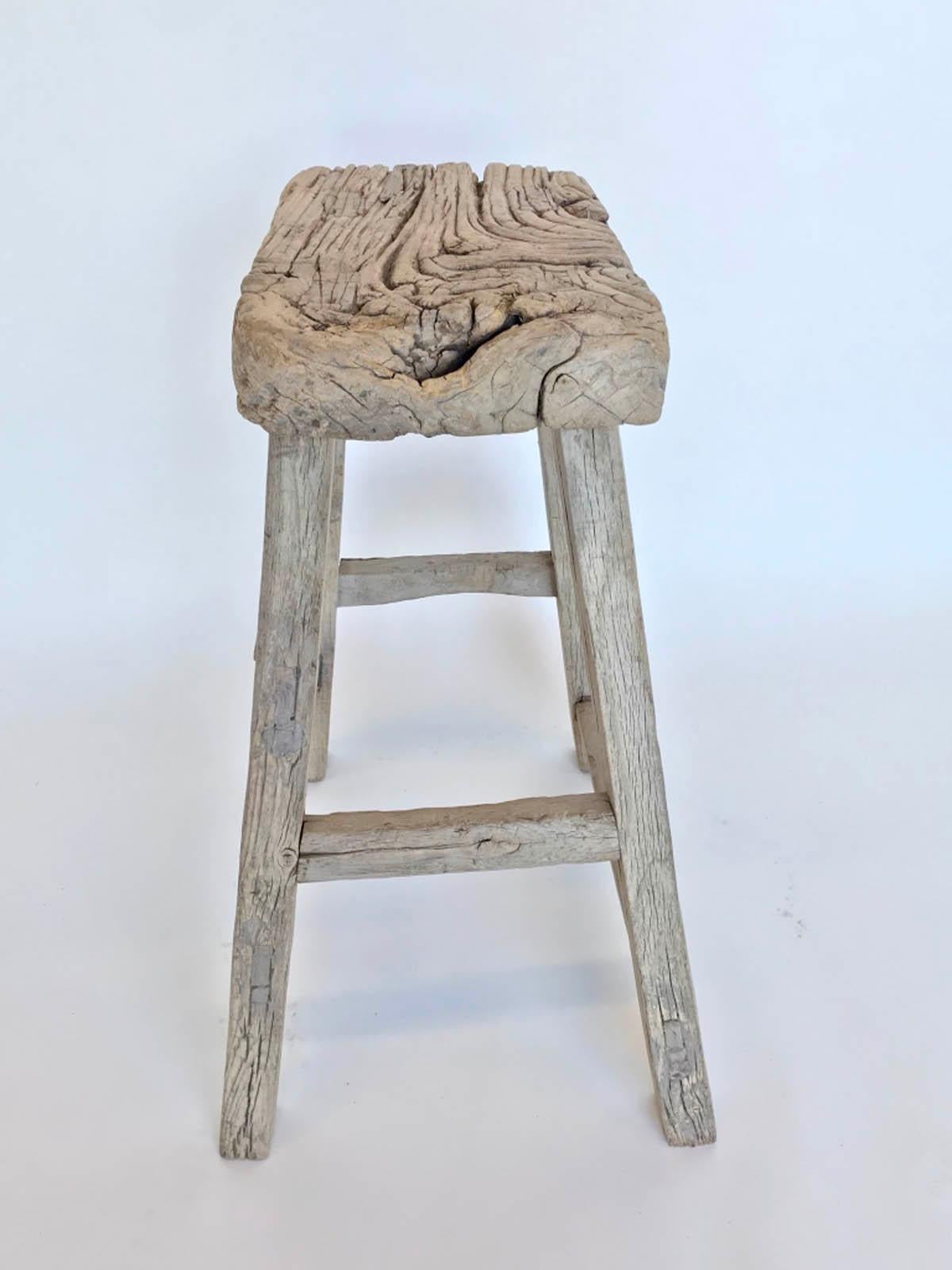Antique Elmwood Tall Stool In Good Condition In Los Angeles, CA