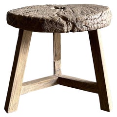 Antique Elm Wood Wheel Stool