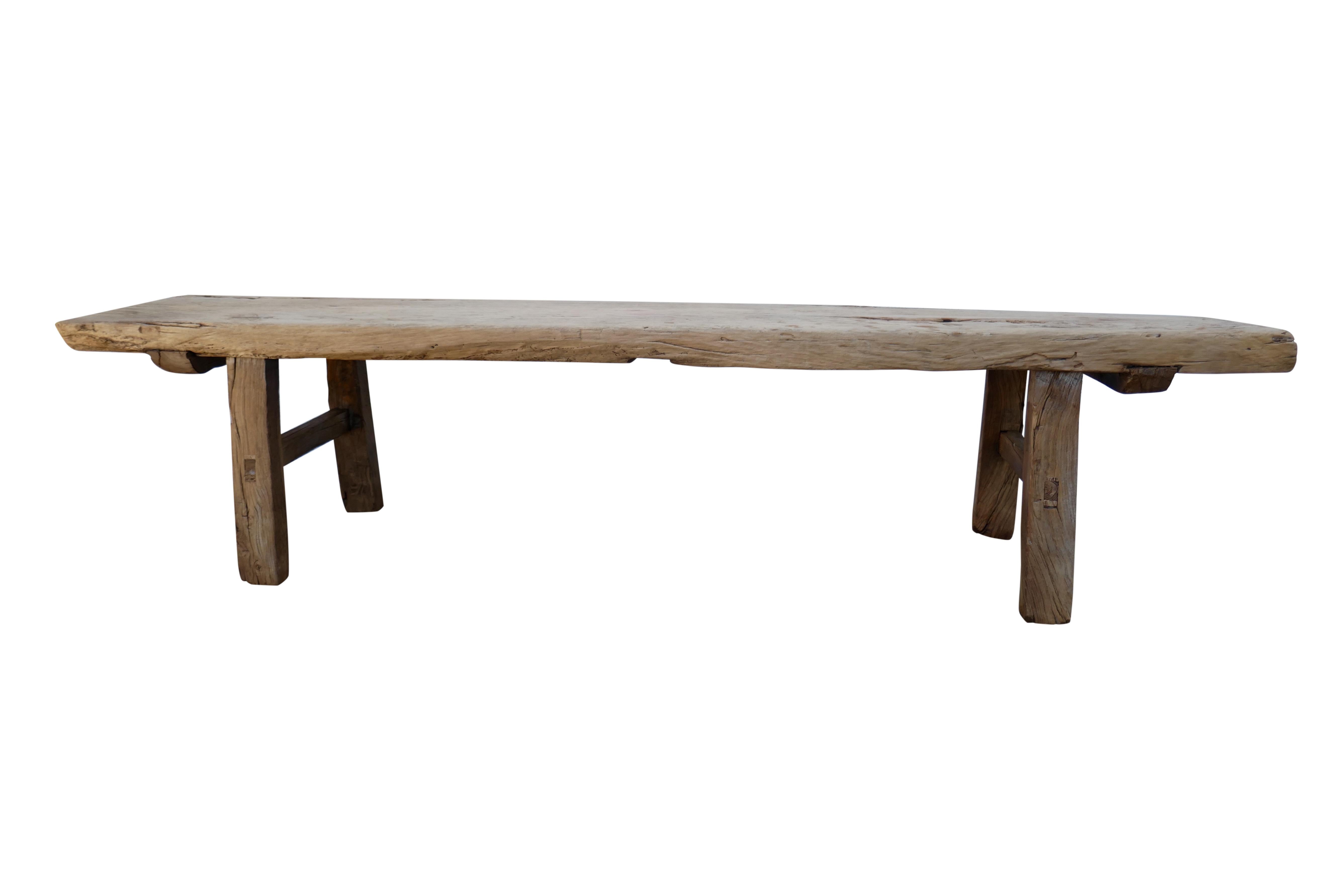 Carved Antique Elmwood Rustic Bench/Table