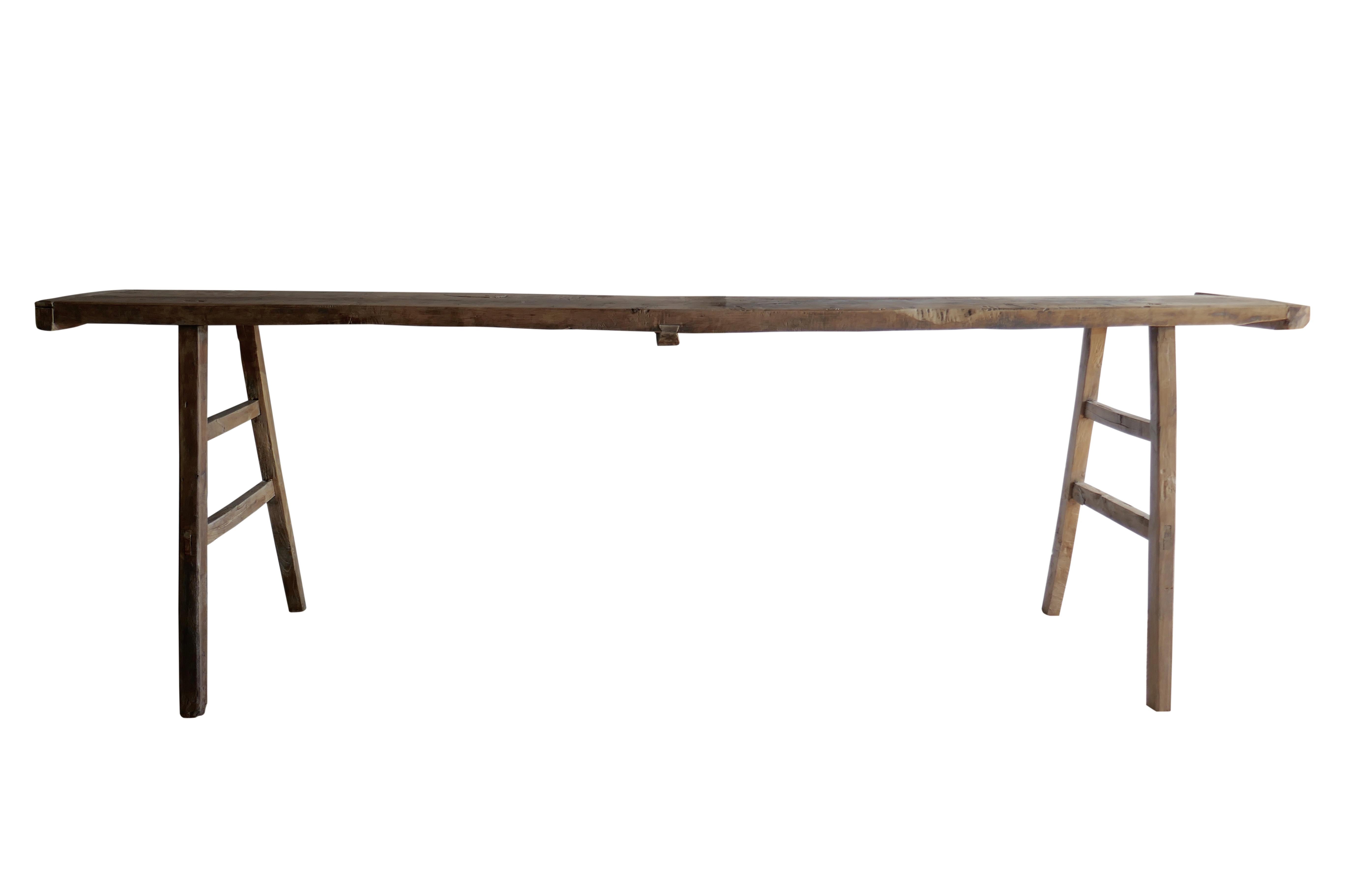 Carved Antique Elmwood Rustic Console Table For Sale