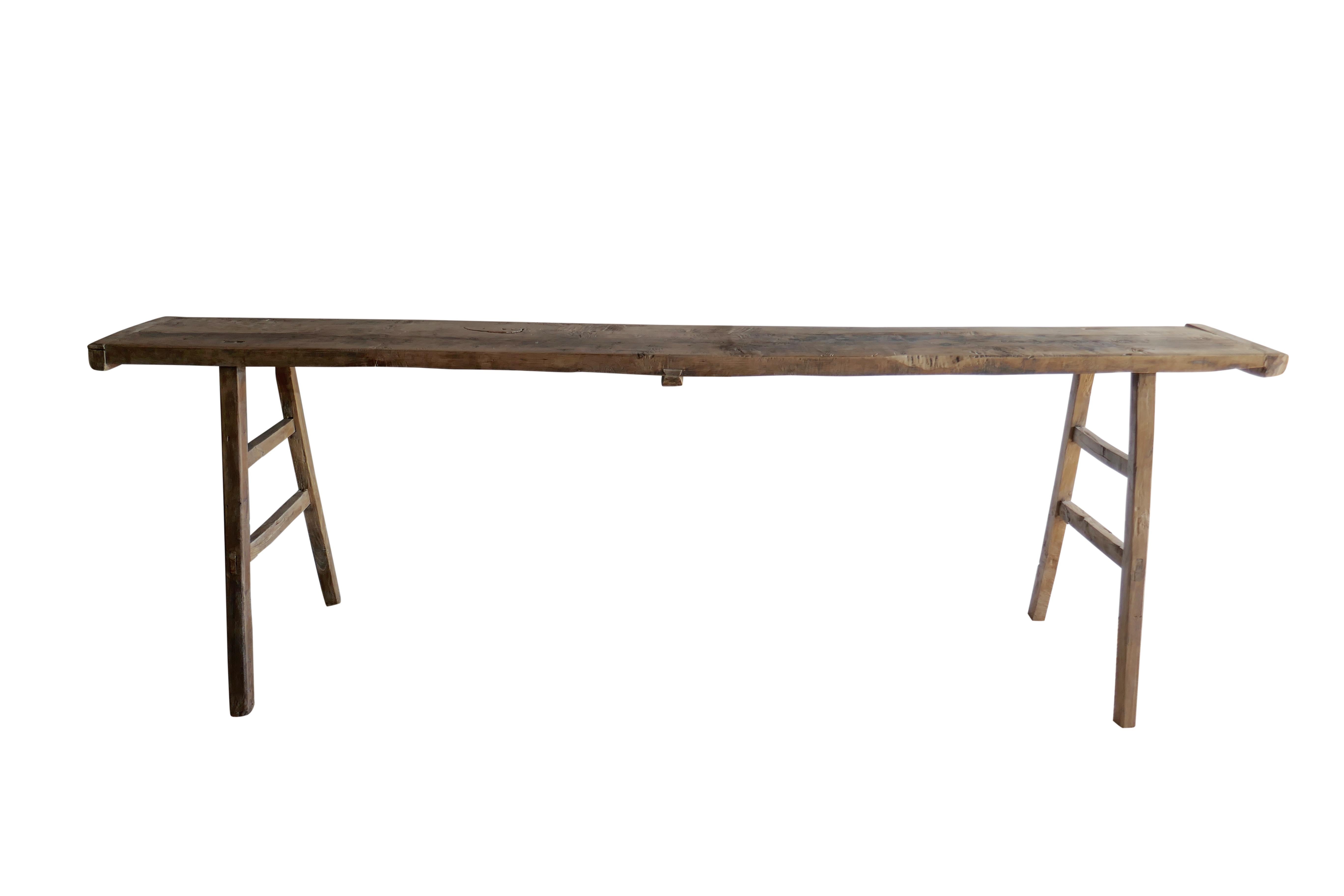 Antique Elmwood Rustic Console Table In Distressed Condition For Sale In thousand oaks, CA