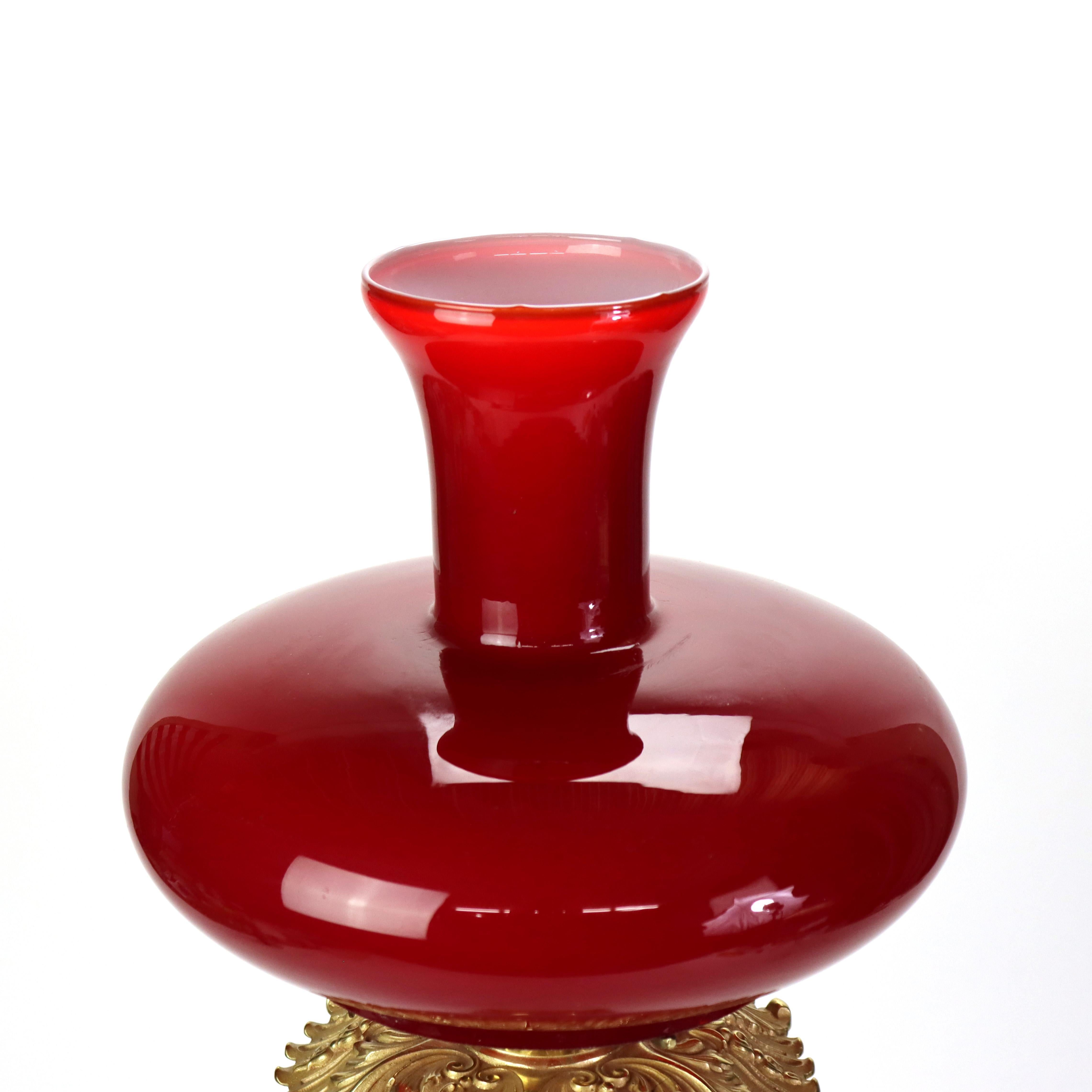 Antiguo E.M. & Co. Apolo Lámpara de aceite de cristal rojo de Lo que el viento se llevó c1900 en venta 1