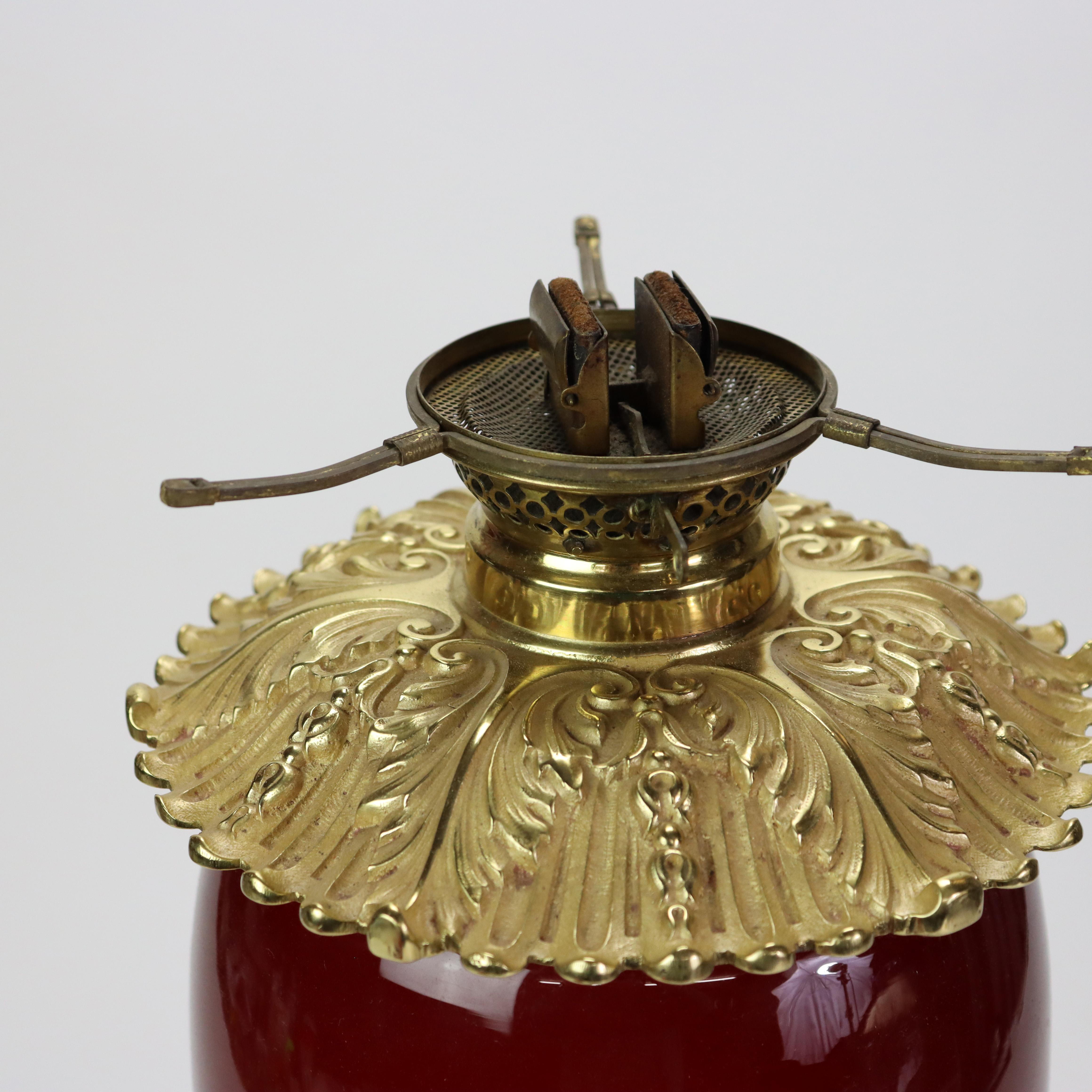 Antiguo E.M. & Co. Apolo Lámpara de aceite de cristal rojo de Lo que el viento se llevó c1900 en venta 3