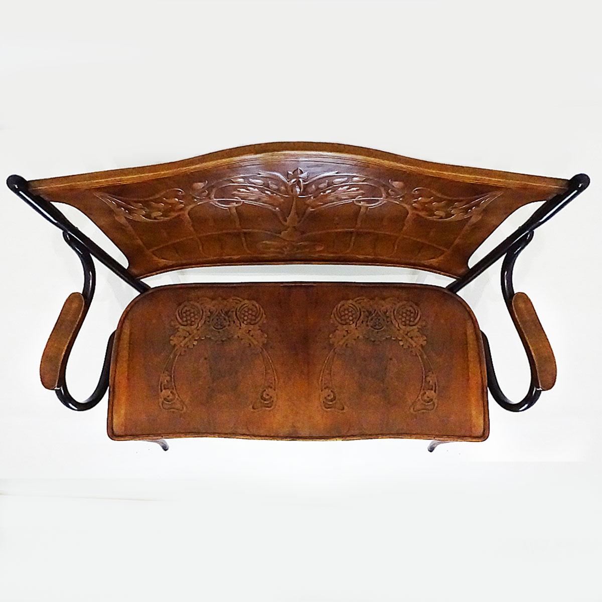 Early 20th Century Antique Embossed Bentwood Bench Attributed to Jacob and Josef Kohn