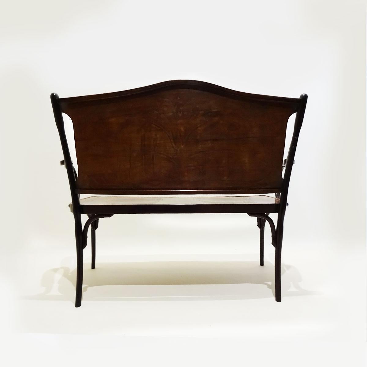 Antique Embossed Bentwood Bench Attributed to Jacob and Josef Kohn 1