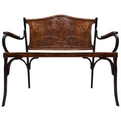 Antique Embossed Bentwood Bench Attributed to Jacob and Josef Kohn
