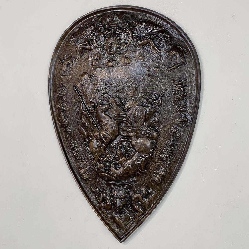 Renaissance Revival Antique Embossed Brass Decorative Wall Shield