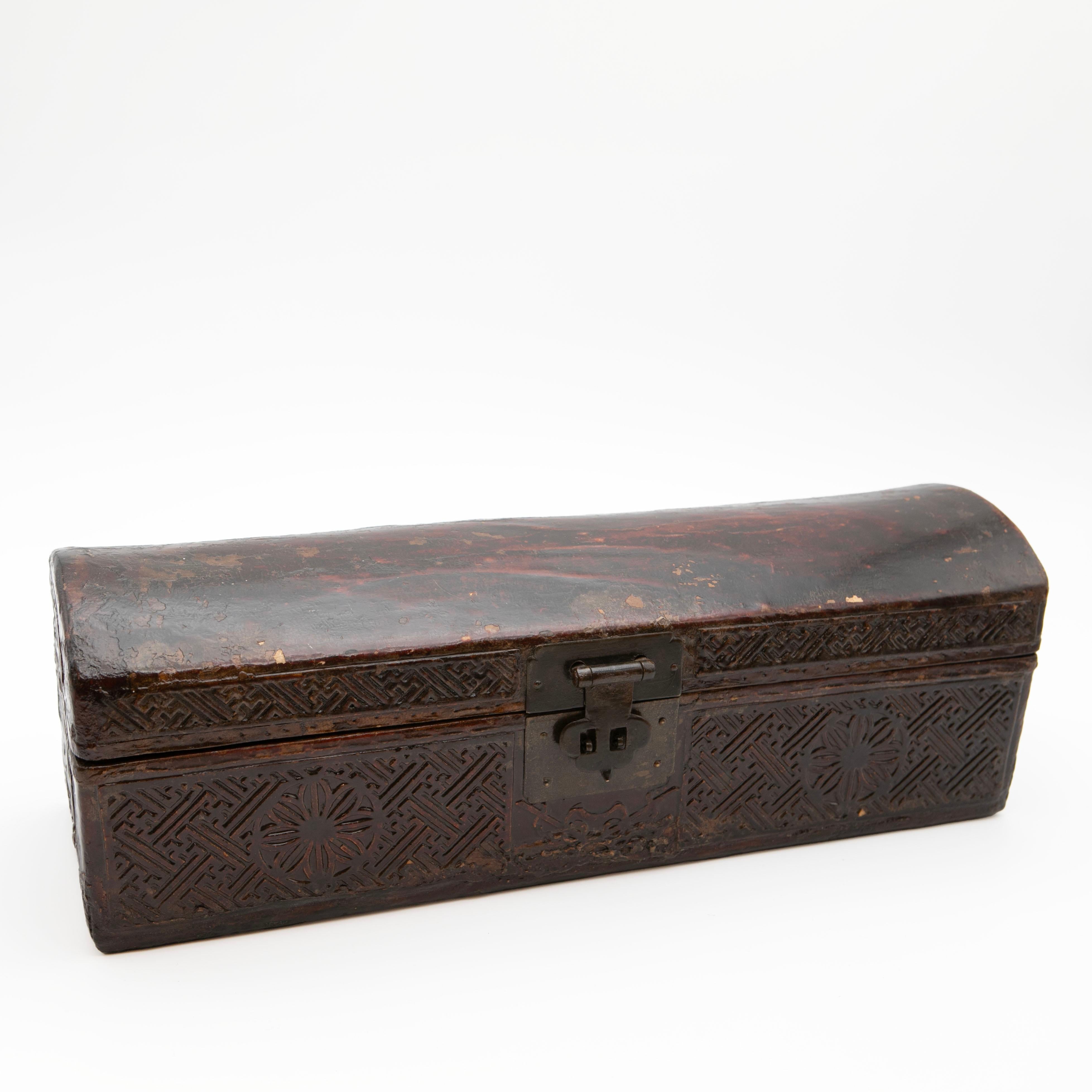 Decorative Embossed Chinese Pillow Chest / Box with Leather Cover For Sale 3